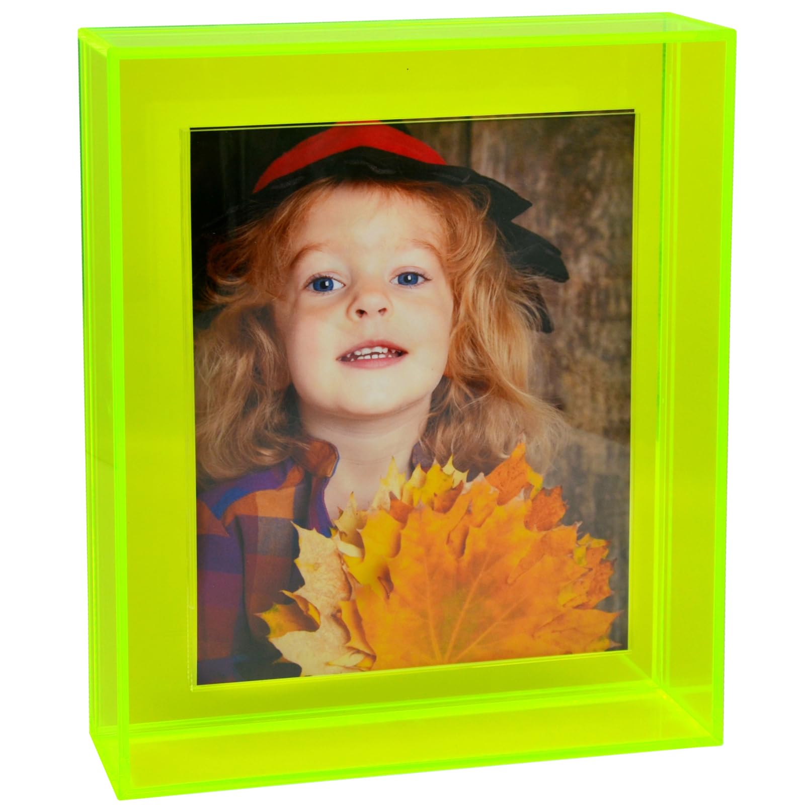 HappyDino 8x10 Acrylic Picture Frame for Wall and Tabletop Neon Floating Photo Frame with Decorative Bright Color, Neon Green