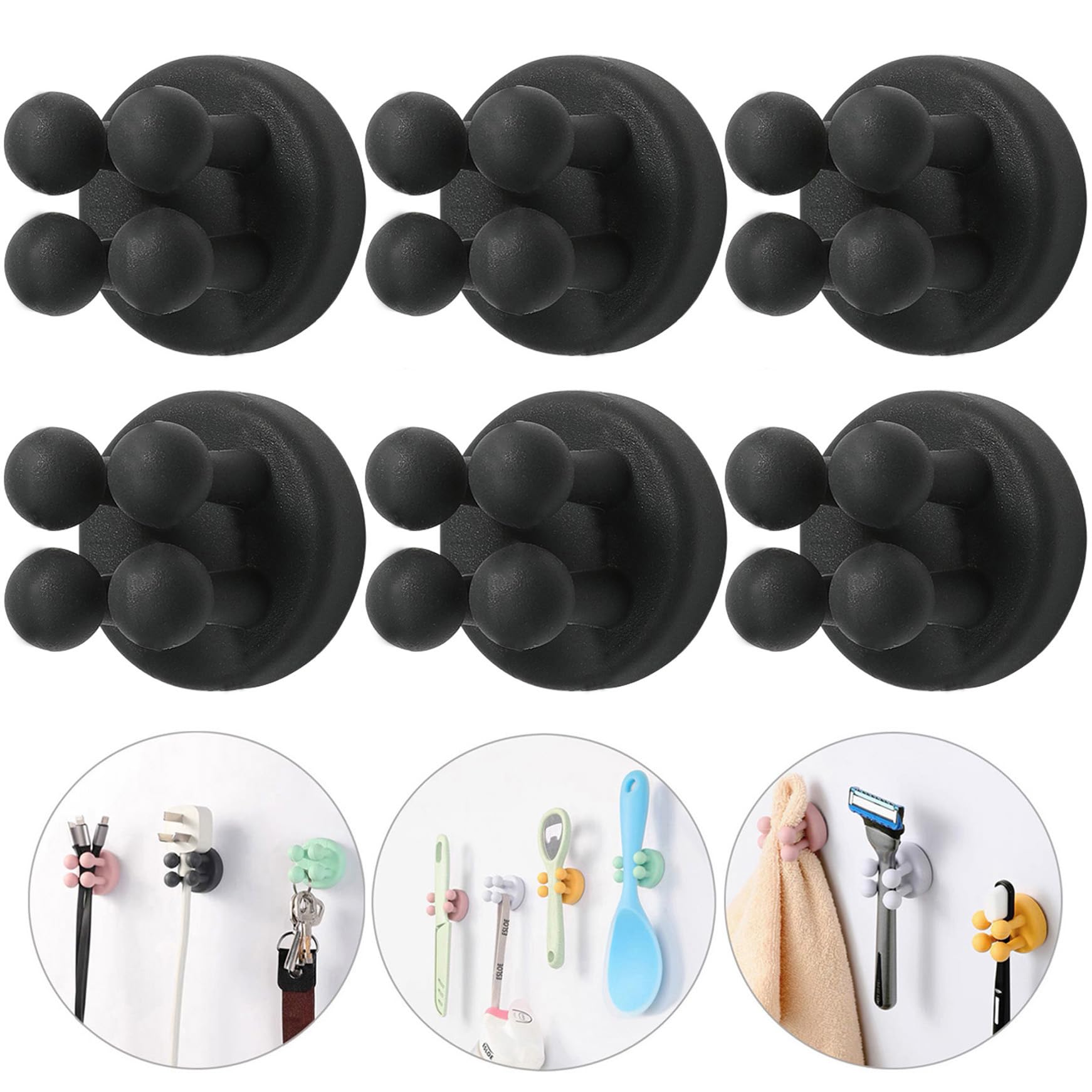 iBetterLife Razor Holder for Shower Hooks – 6Pcs Self Adhesive Wall Mounted Single Hook for Hanging Toothbrush, Functional Waterproof Utility Plug