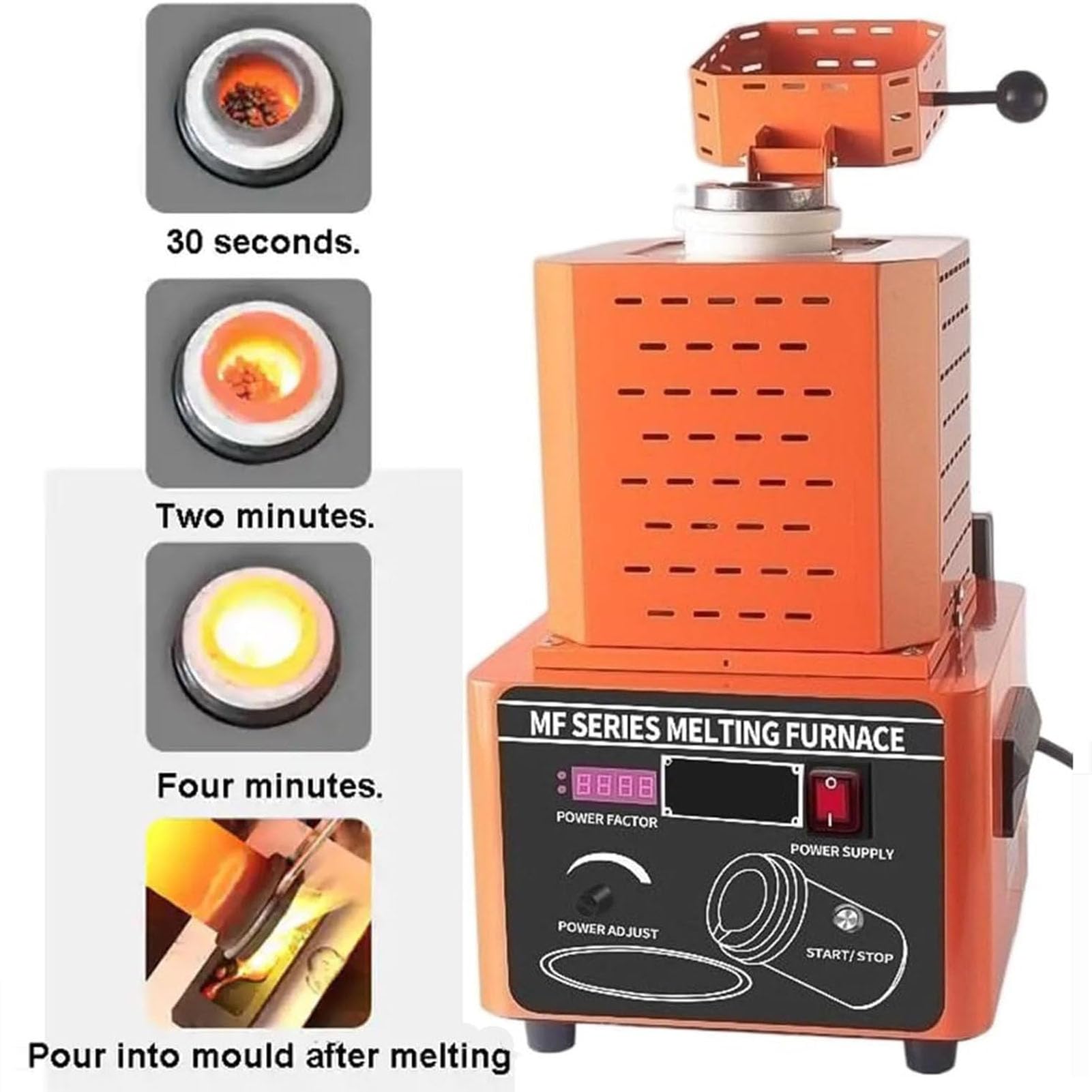 Elektryczny piec do topienia złota, cyfrowa maszyna do topienia 1600℃/2912℉, piec do topienia 5000 W, zestaw pieca do wytapiania złota z 1/2/3 kg tyglem grafitowym do warsztatu przemysłowego