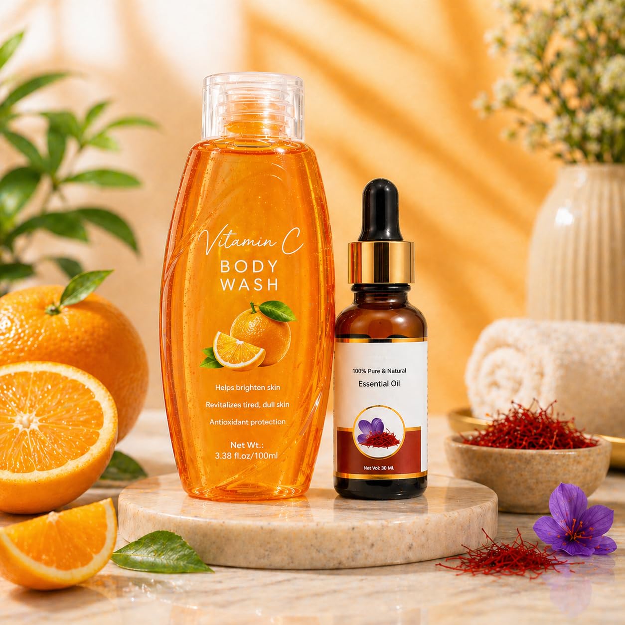 Body Wash & Essential Oil Combo Set – Hydrating, Deep Cleansing & Refreshing Skincare Kit | Moisturizing, Skin Nourishing Daily Bath Care | Suitable for All Skin Types | Men & Women (Vitamin C)-image-5
