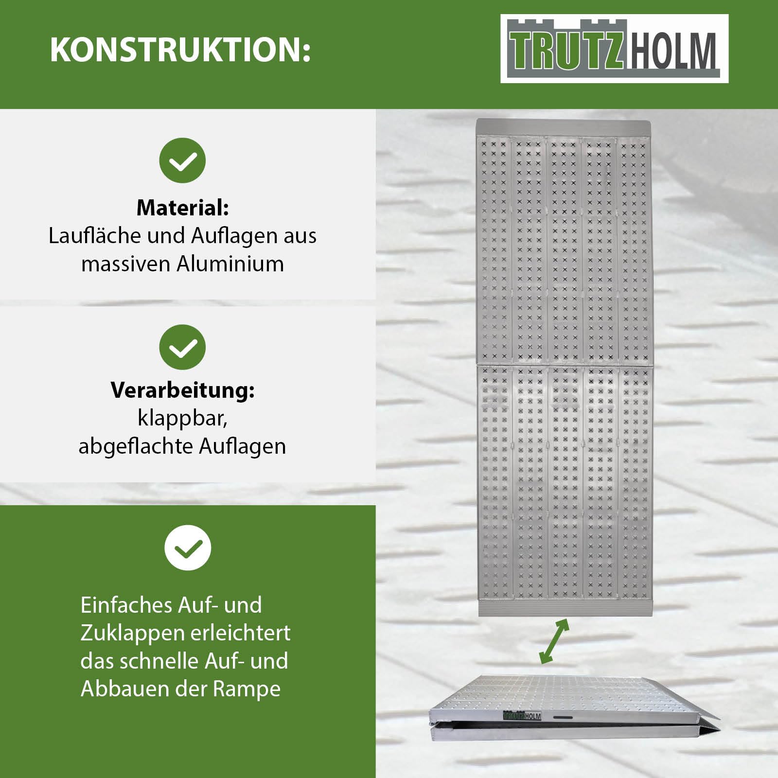 TRUTZHOLM 1 x Auffahrrampe extrabreit 70 cm klappbar 213 cm Länge 400 Kg Traglast Alu Rampe Verladerampe Eventrampe