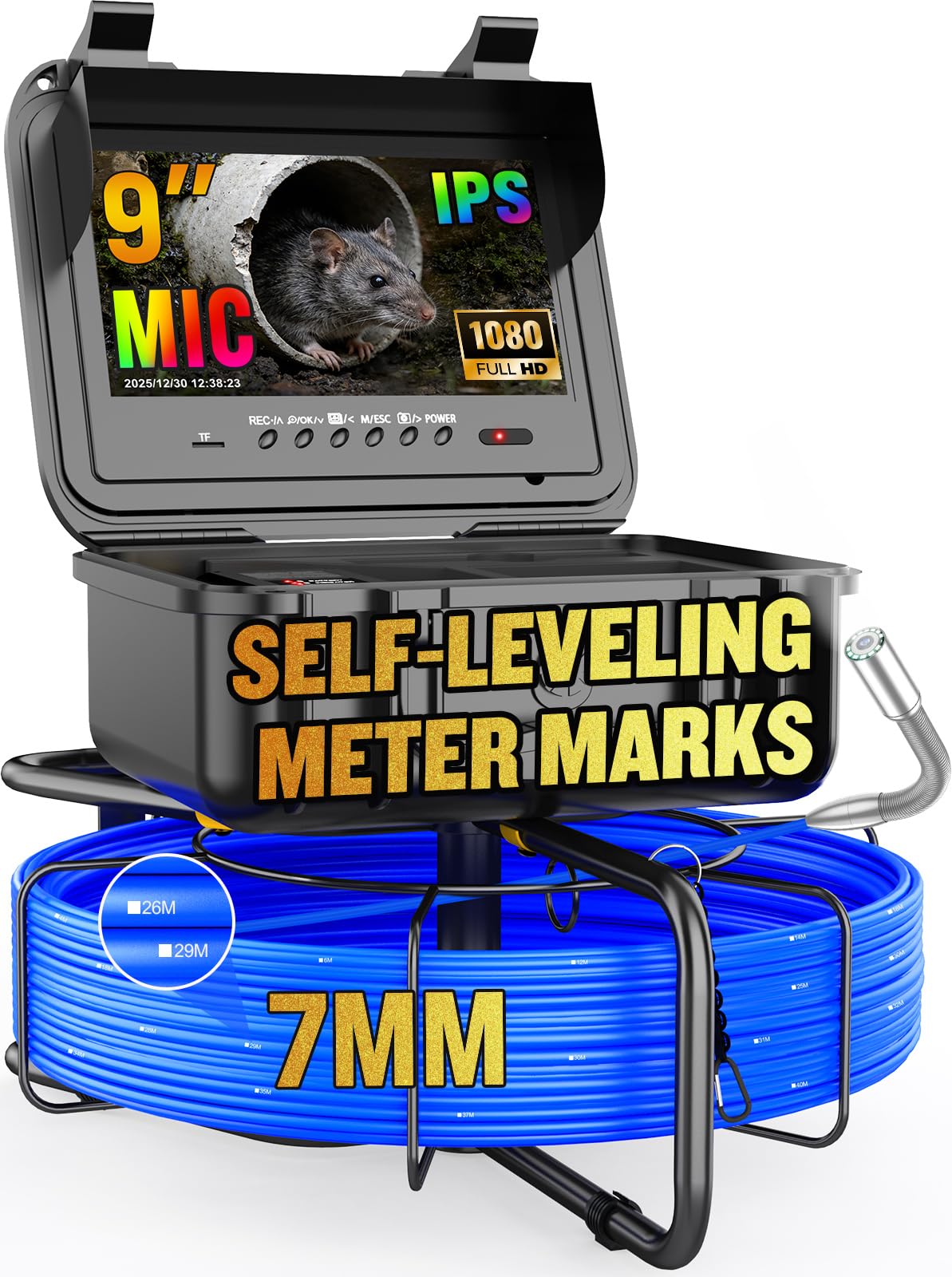 Self-Leveling Sewer Camera 200FT, Anysun 9" HD Screen DVR Recorder with 32GB Card, IP68 Waterproof Plumbing Cam Pipe Borescope Drain Inspection with