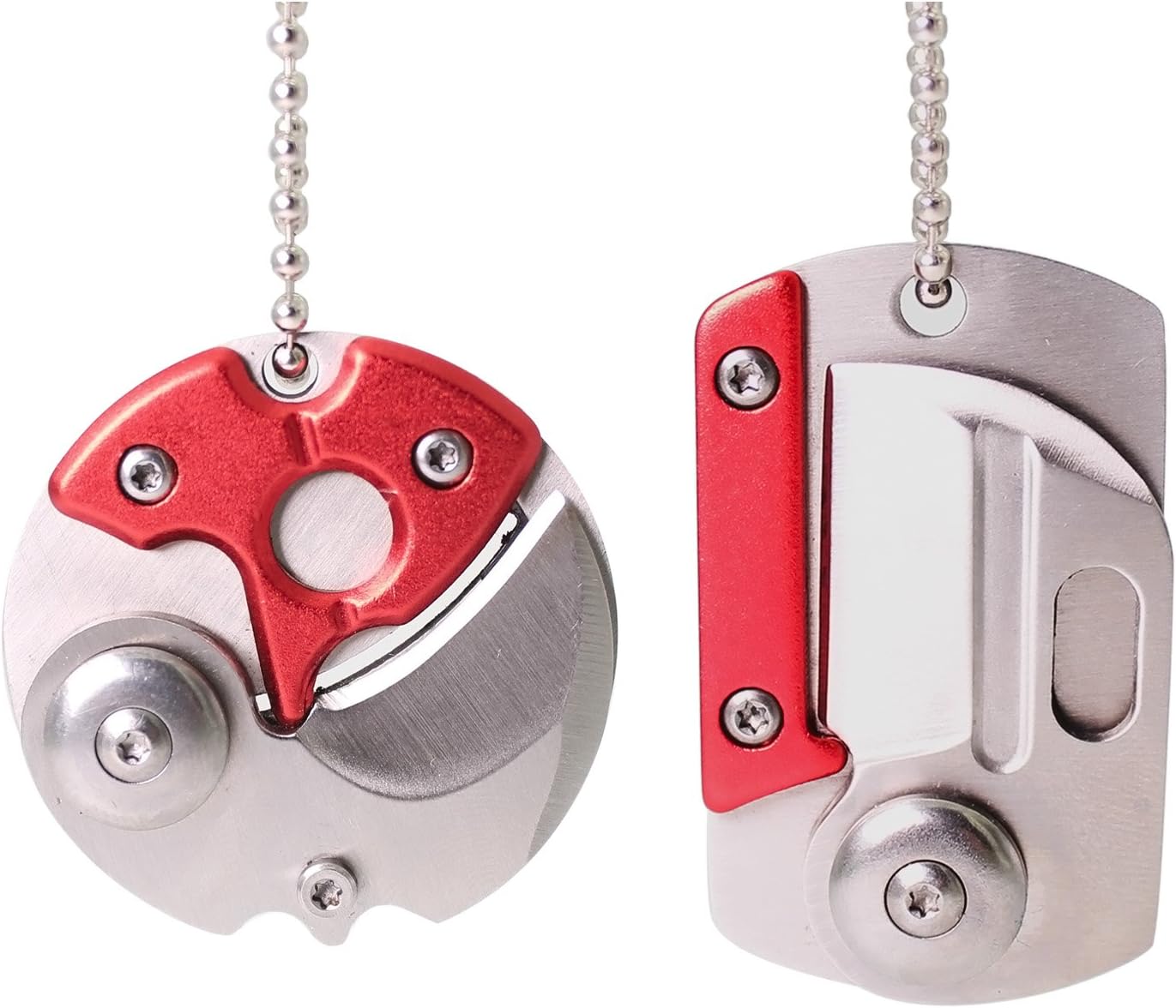 GOODOOR Coin Shape Folding Keychain Knife and Mini Pocket EDC Knife (2PACK) (Red)