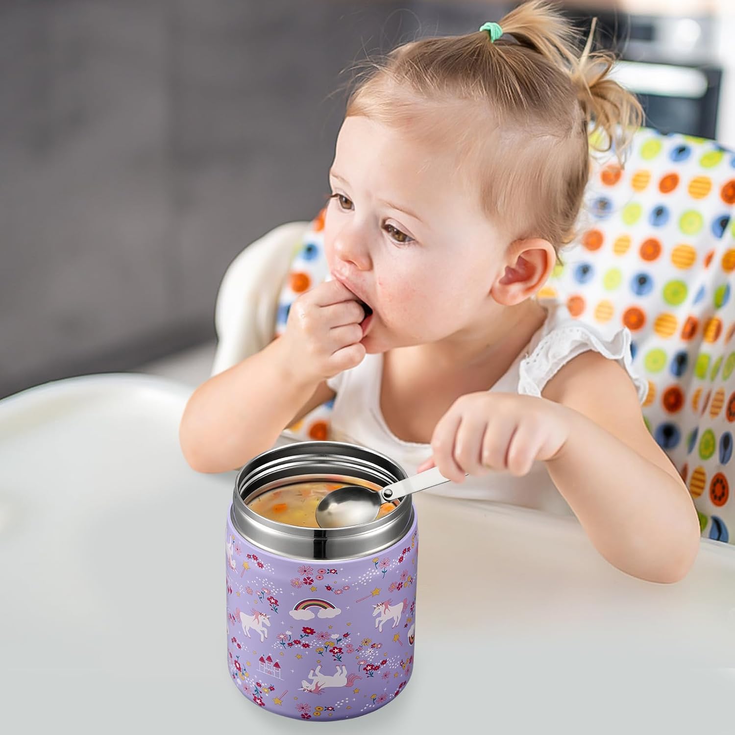 17oz Soup Thermo for Hot Food Kids Insulated Vacuum Food Jar with Stainless Steel Spoon Wide Mouth Thermo Leakproof Lunch Food Container Kids Hot Lunch Box (Purple-Horse) - Image 7