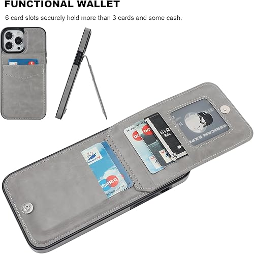 Miniatura 4 de KIHUWEY Compatible con iPhone 13 Pro Max Funda Cartera con Soporte para Tarjetas de Crédito, Cuero Premium Cierre Magnético Soporte Plegable Funda