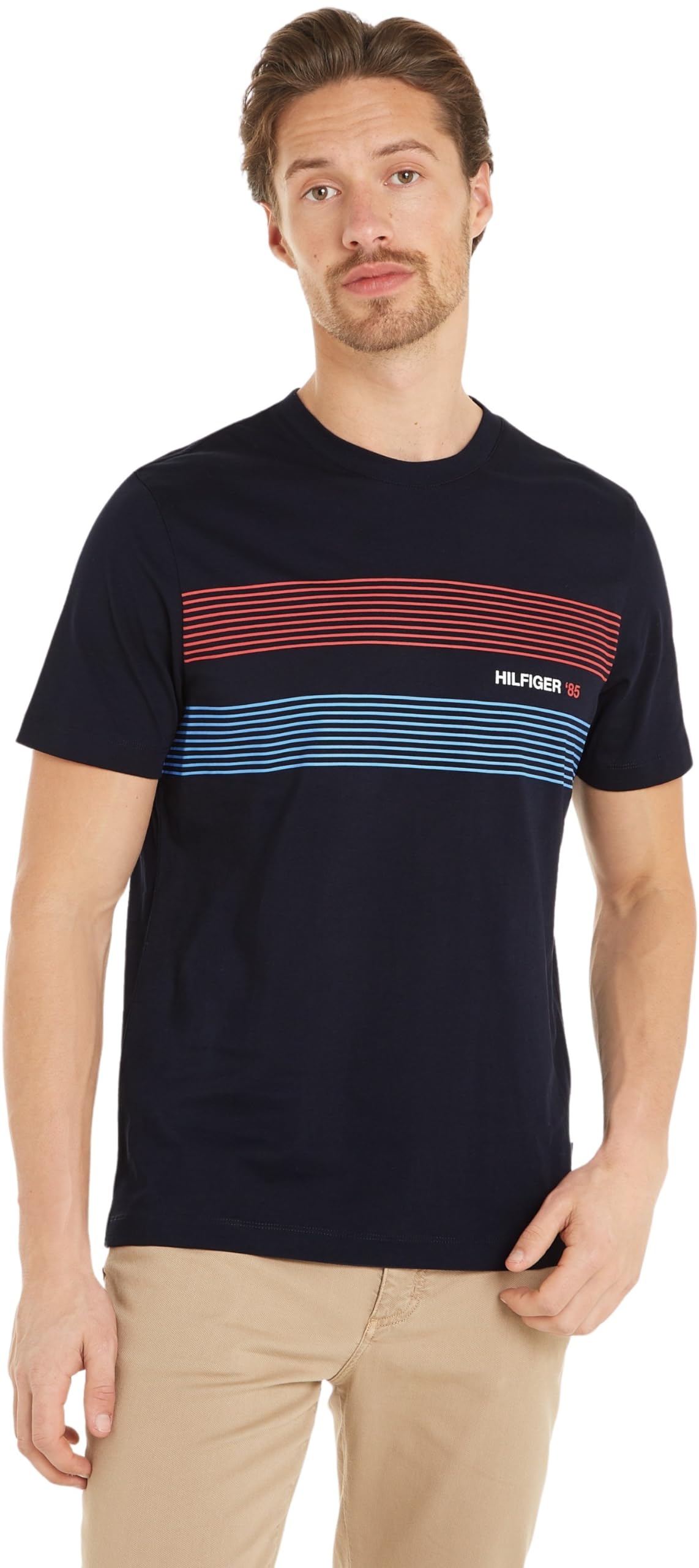 Tommy Hilfiger Hombre Camiseta Manga Corta Cuello Redondo, Azul (Desert Sky), S