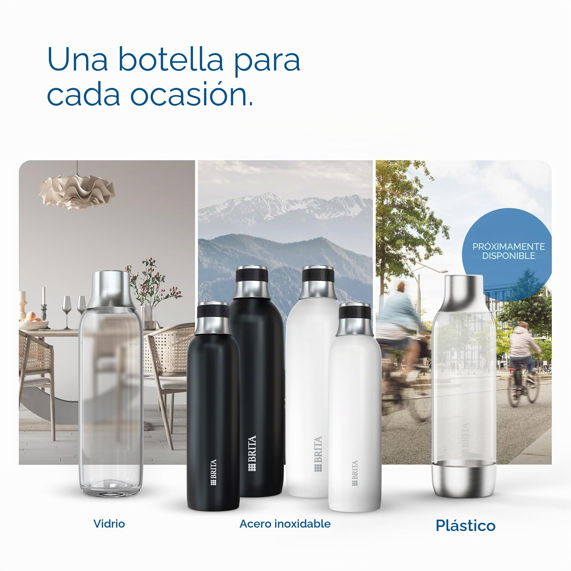 BRITA - Botella de acero inoxidable negra para sodaTRIO 1L - Termo con tapa de silicona antideslizante