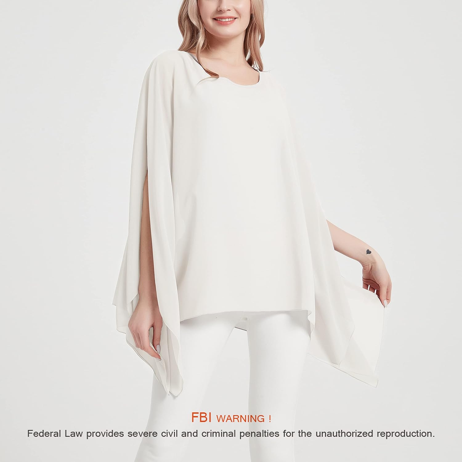 Women's Baggy Solid Sheer Chiffon Caftan Poncho Plus Size Summer Tunic Top Blouse - Image 2