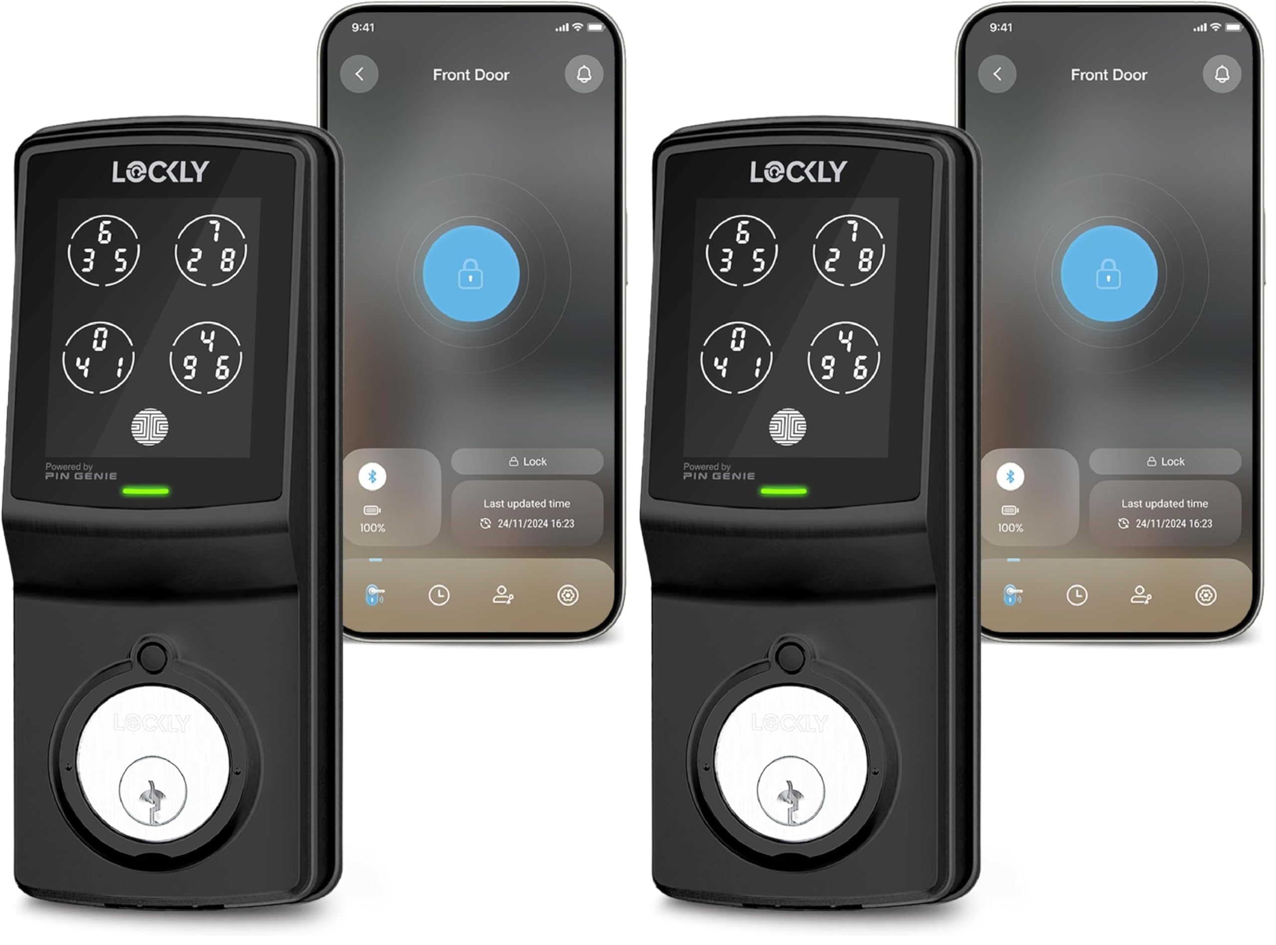Lockly Smart Lock Model 7S, Bluetooth Smart Door Lock, Keyless Entry with PIN Genie® Digital Keypad, Front Door Lock Deadbolt, Voice Control &amp; Auto Lock (Pack of 2)