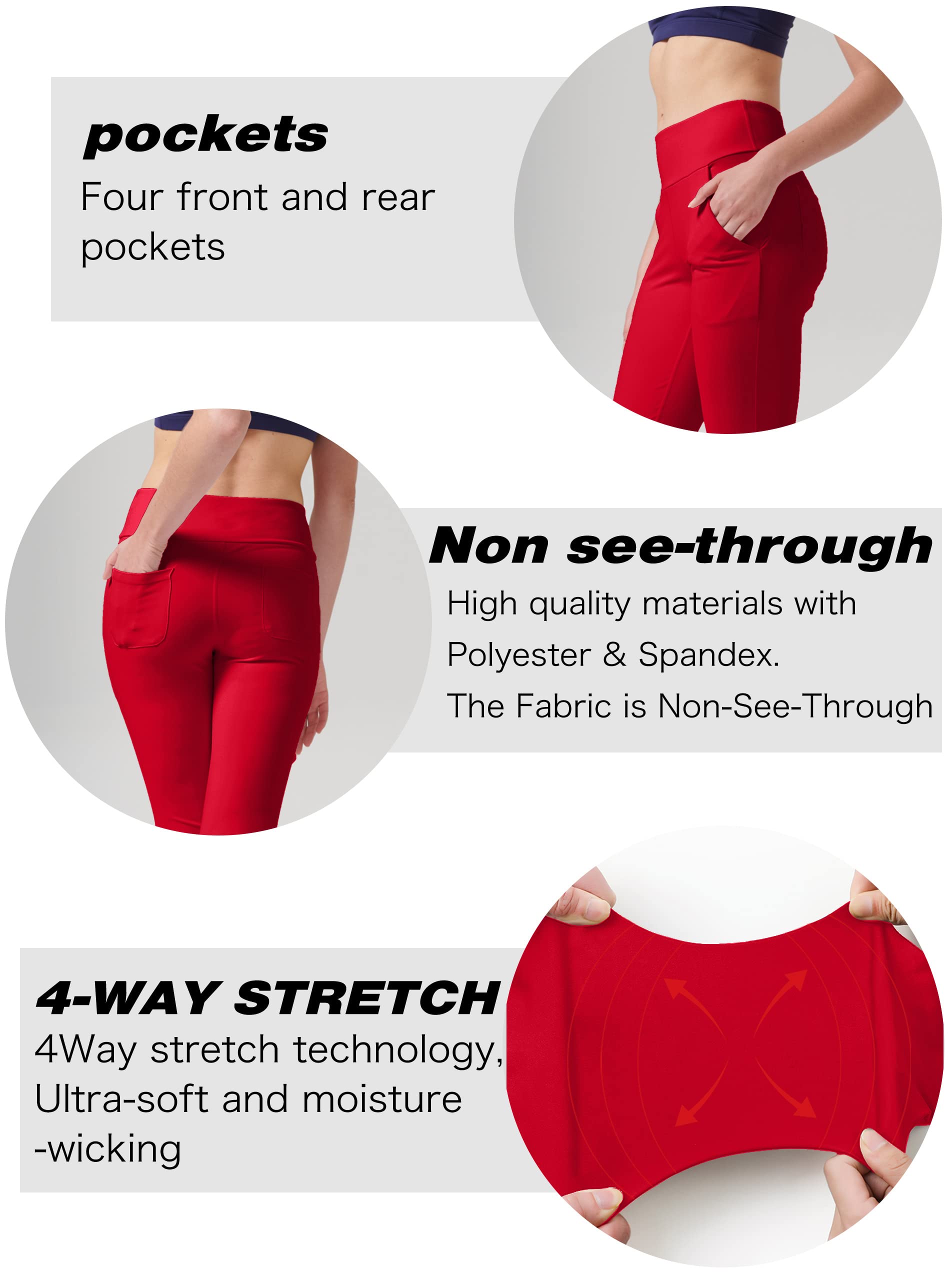 LaiEr Pantaloni da Yoga da Donna con 4 Tasche Pantaloni da Lavoro a Vita Alta 4 Vie Stretch Controllo Pancia Pantaloni Lunghi Svasati, (2 Tasche Laterali e Posteriori),