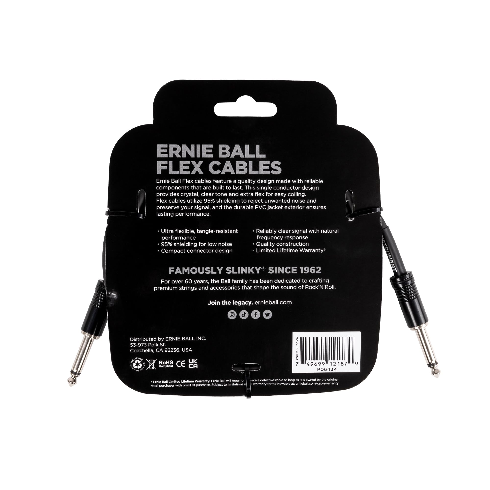 Ernie Ball Flex Kabel Instrumentalny Prosty/Prosty 3,0 m, Czarny