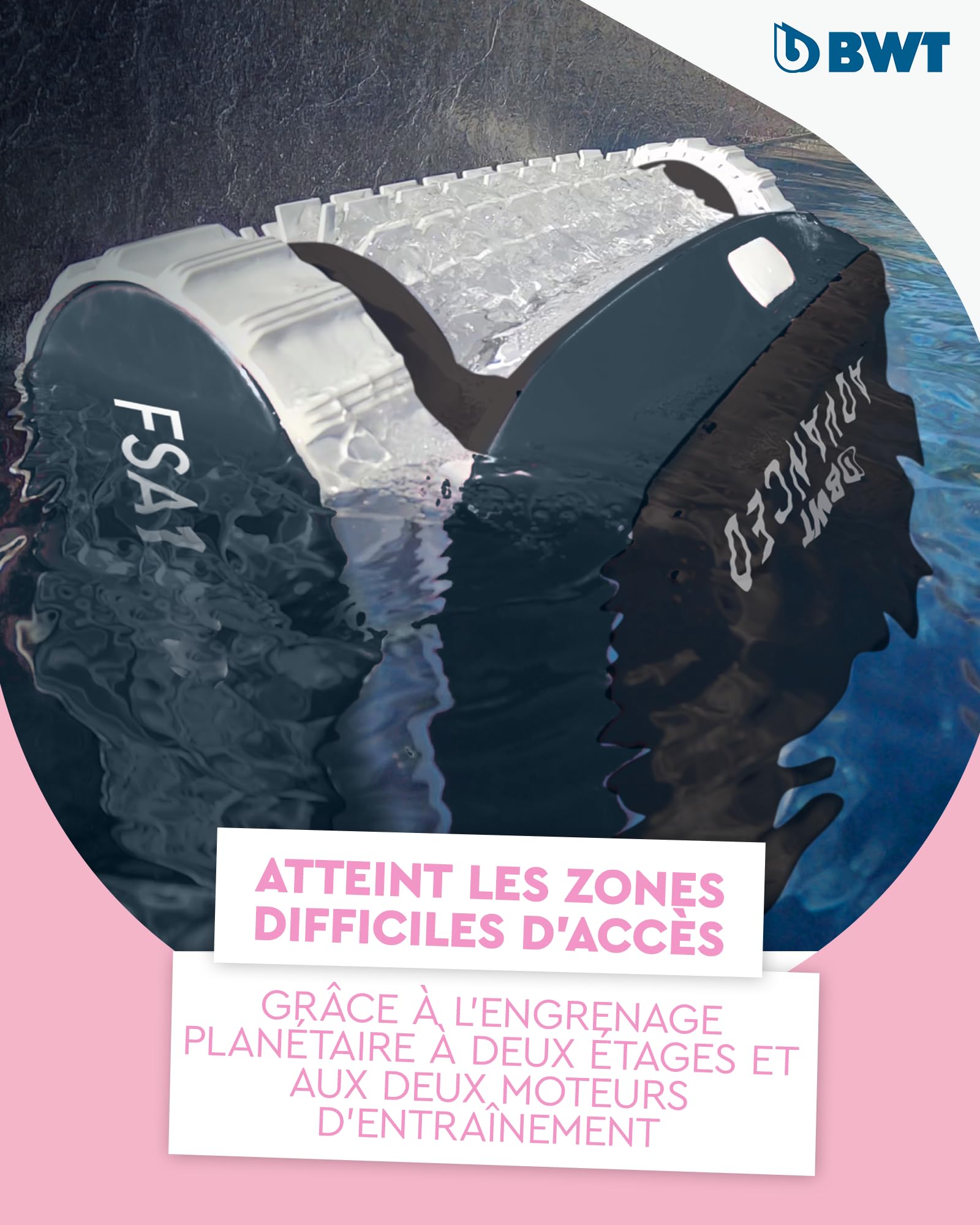 BWT Robot de Piscine FSA 1500 | Ultra léger et Compact | pour piscines Jusqu’à 10 m de Long | Nettoyage fiable du Fond des parois et de la Ligne d’Eau| Aspirateur de Piscine