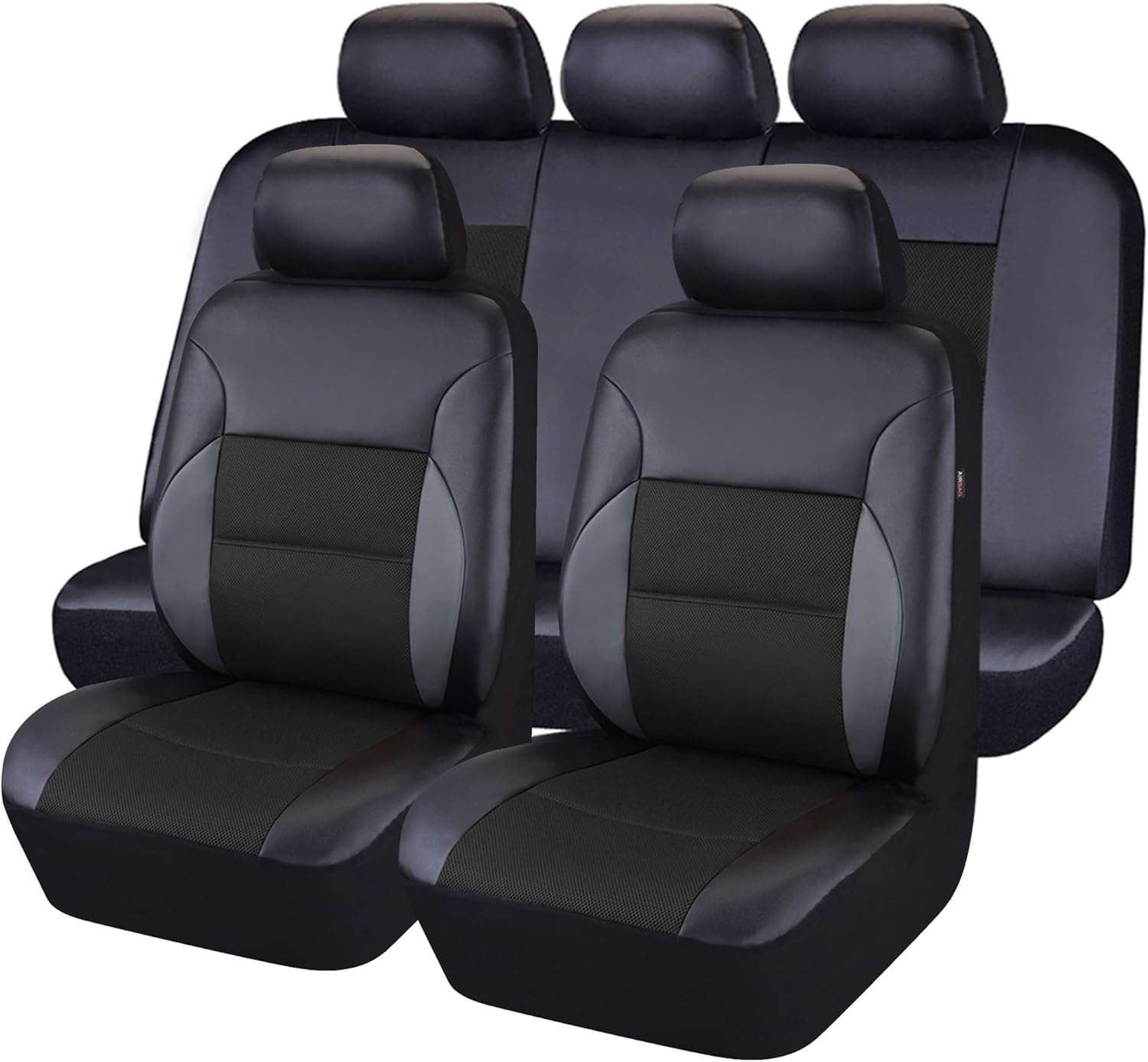 CAR PASS Leather Seat Covers Breathable Air Mesh Car Seat Cover Full Set Super 5mm Sponge Inside, Airbag Compatible, Universal Automotive Interior Cover Fit for Car SUV Truck Van Black Beige