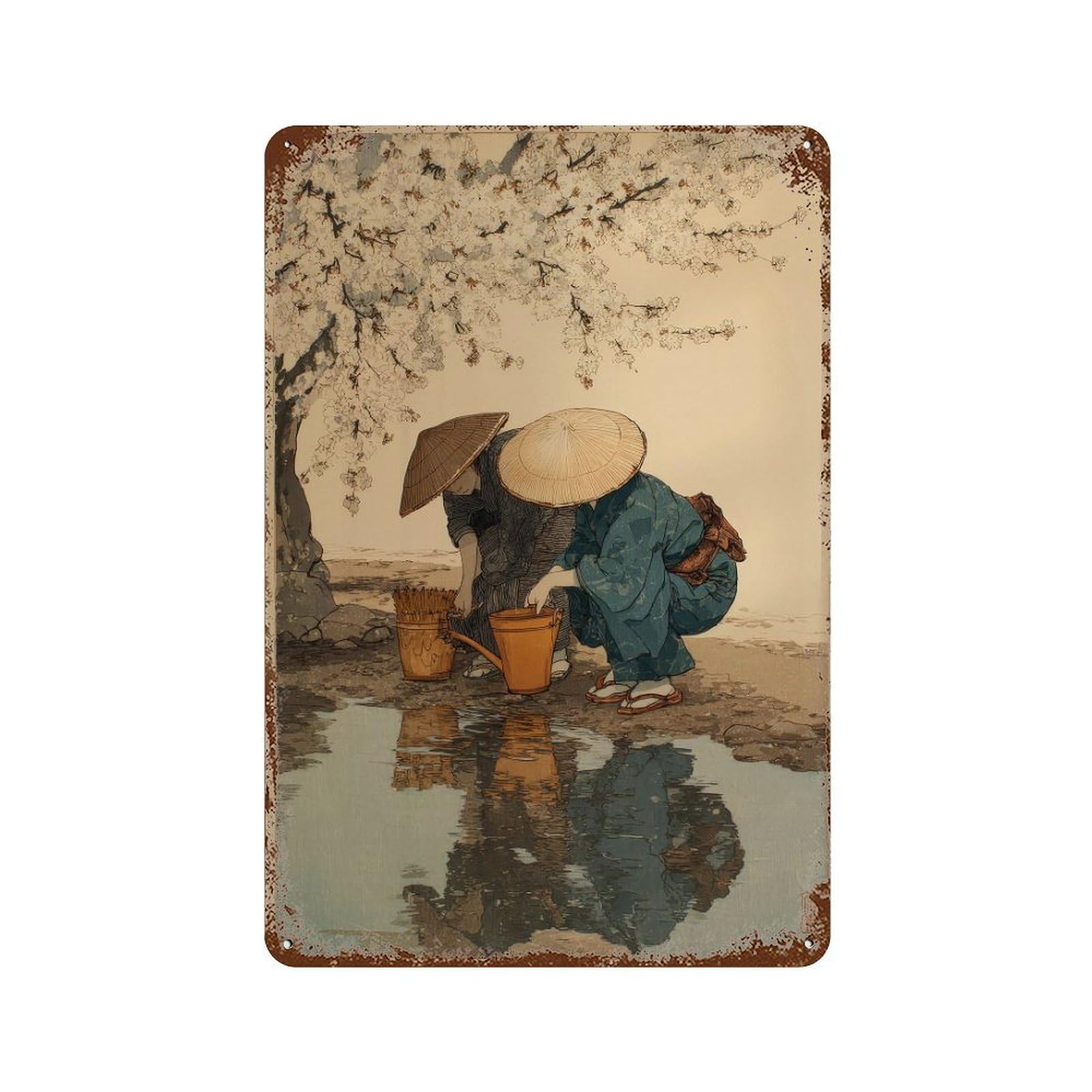 xiaoxiaoshen Japanese Japan Oriental Traditional Woodblock Style. Zen Nature Home Decor Wall Decor Art Metal Tin Poster Modern Home Decor Art Home Bar Shop Decorations Vintage Sign 30x20cm
