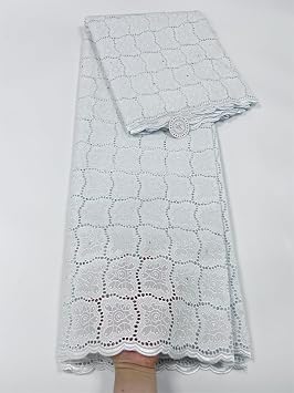 Pure Cotton African Lace Fabric with Stones Swiss Voile Lace in Switzerland for Wedding Party 5 Yards,White