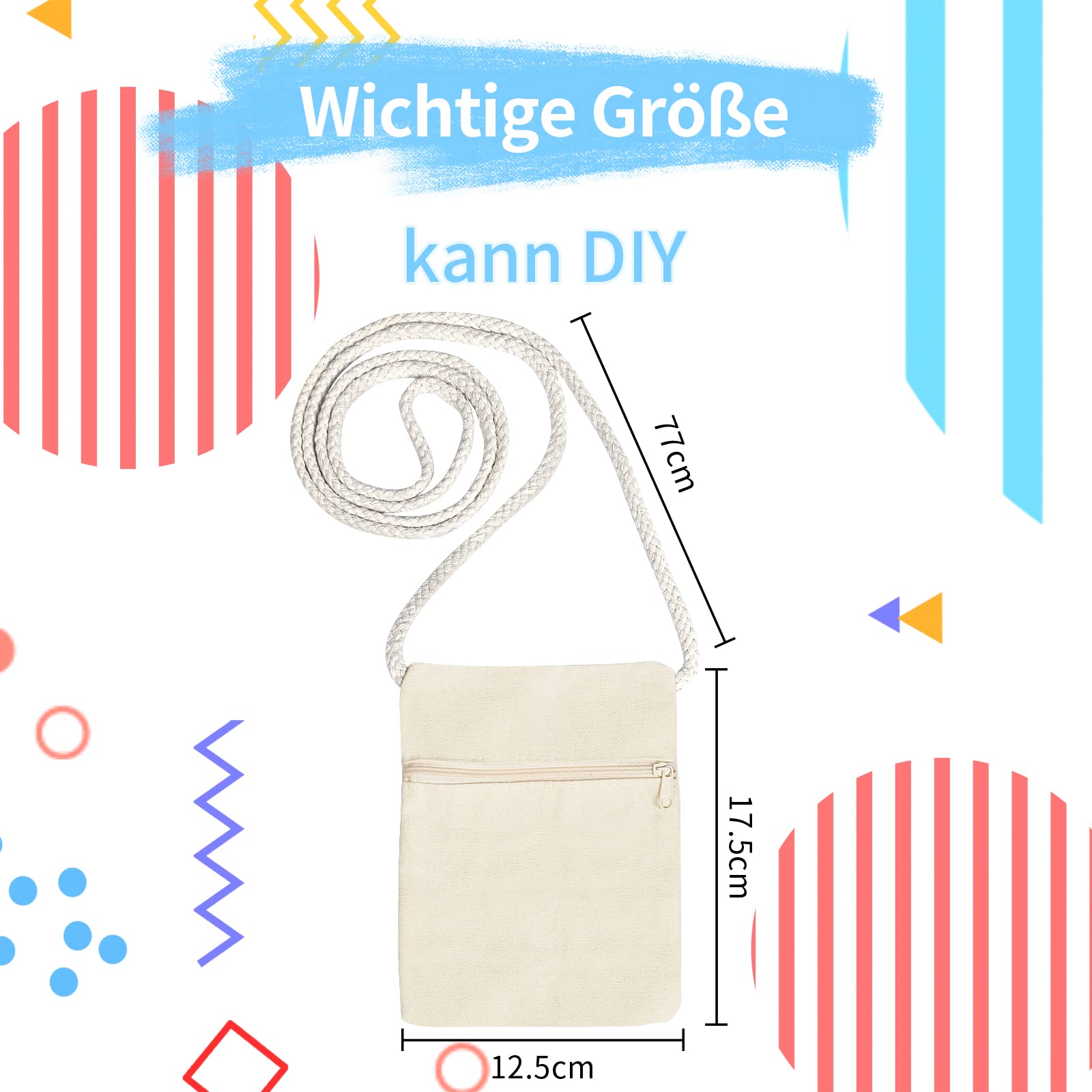 12 sztuk torebek na ramię dla dzieci 18 x 12 cm beżowe torebki materiałowe do pomalowania dla dzieci torebki na piersi na urodziny, do szkoły, na uroczystości