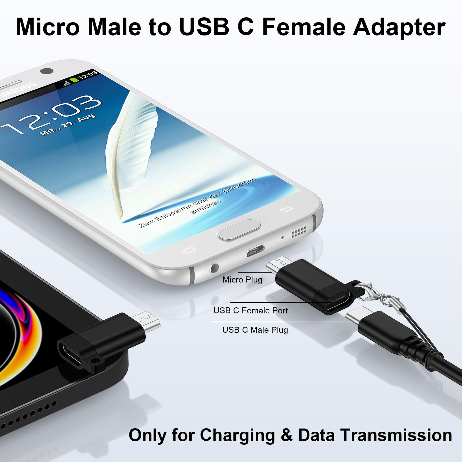 Lot de 4 adaptateurs USB C vers micro USB, type C femelle vers micro USB mâle convertissant ancien téléphone Android, charge et synchronisation des données, adaptateur micro USB pour Samsung Galaxy S7