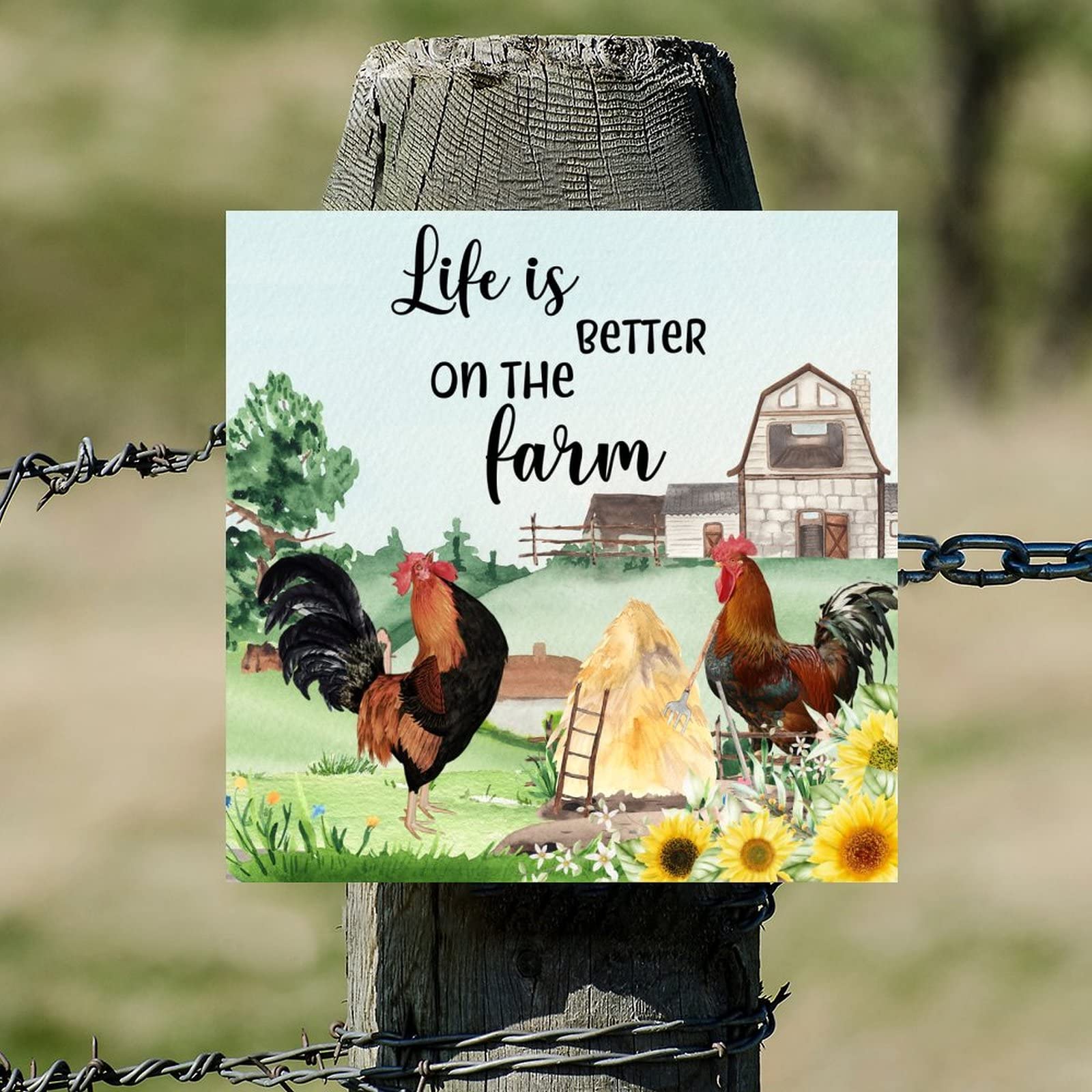 Panneau mural en bois Life is Better on The Farm 30x30 cm