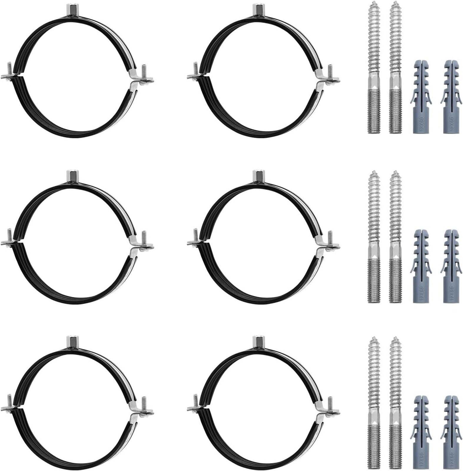 Juego de abrazaderas soporte tubo metal | Abrazaderas de 6 piezas de 15-166 mm for asegurar tuberías en bricolaje(6pcs 159-166mm)