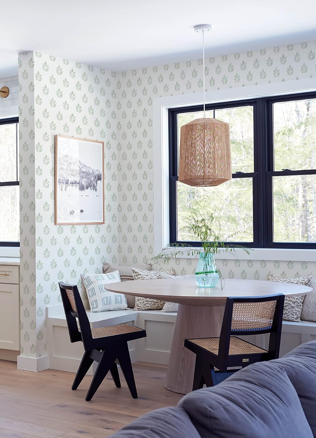Chesapeake Ervic Leaf Block Print Wallpaper, Green