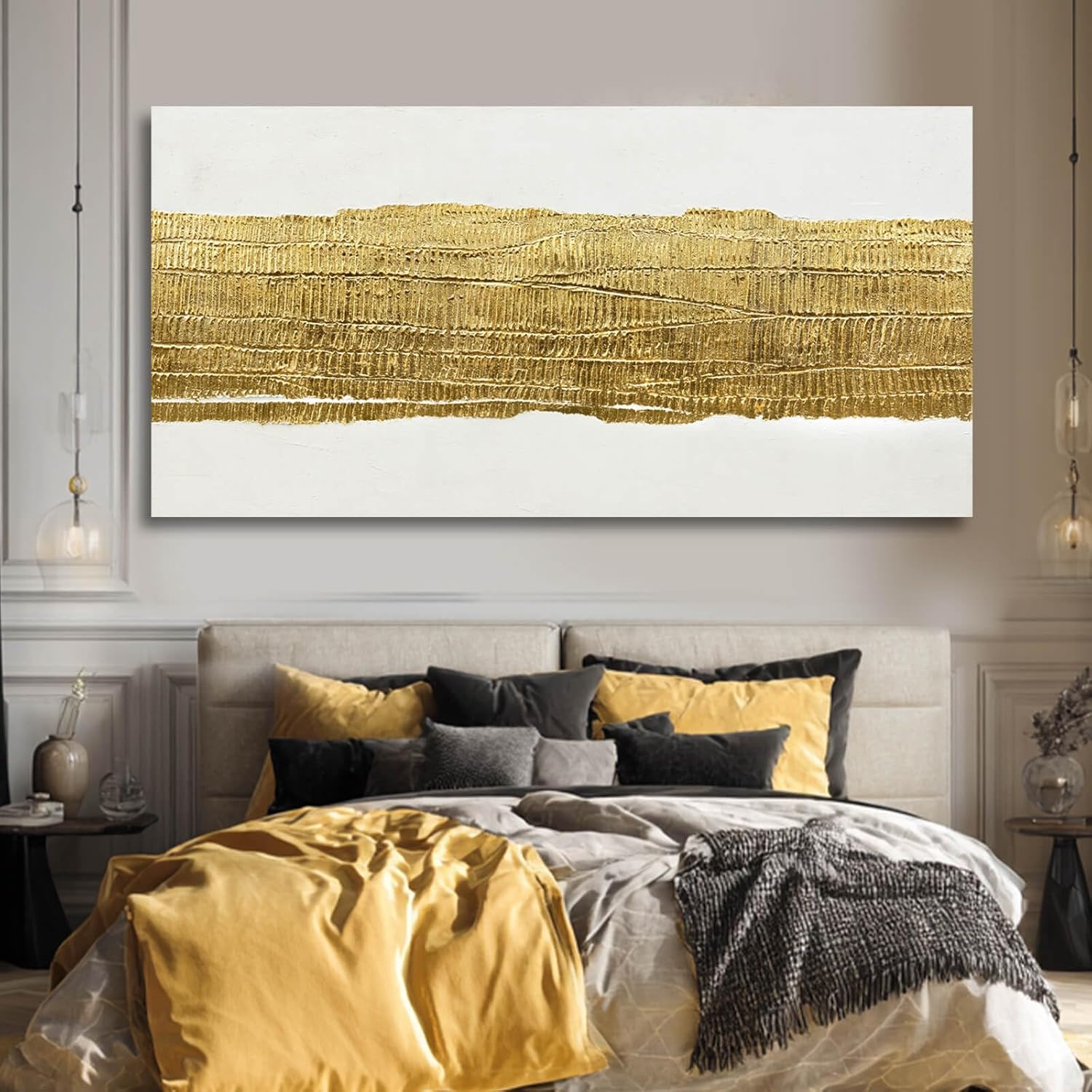Kureful Abstract Wall Paintings Simple Canvas Wall Art Gold Wall Decor 29"x58" Large Pictures for Living Room Office Decorations - Image 3