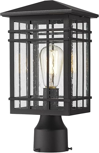 Miniatura 7 de Lámpara de poste para exteriores, farol de poste exterior con vidrio sembrado en acabado negro, luz de pilar ideal para patio, camino y entrada de