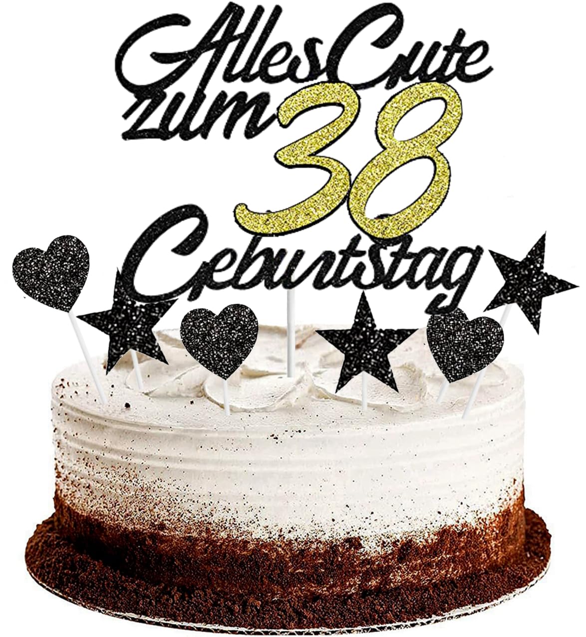 Decorazione Torta 38° Compleanno - Cake Topper Nero Oro Con Palloncini E Coriandoli - Foto 6