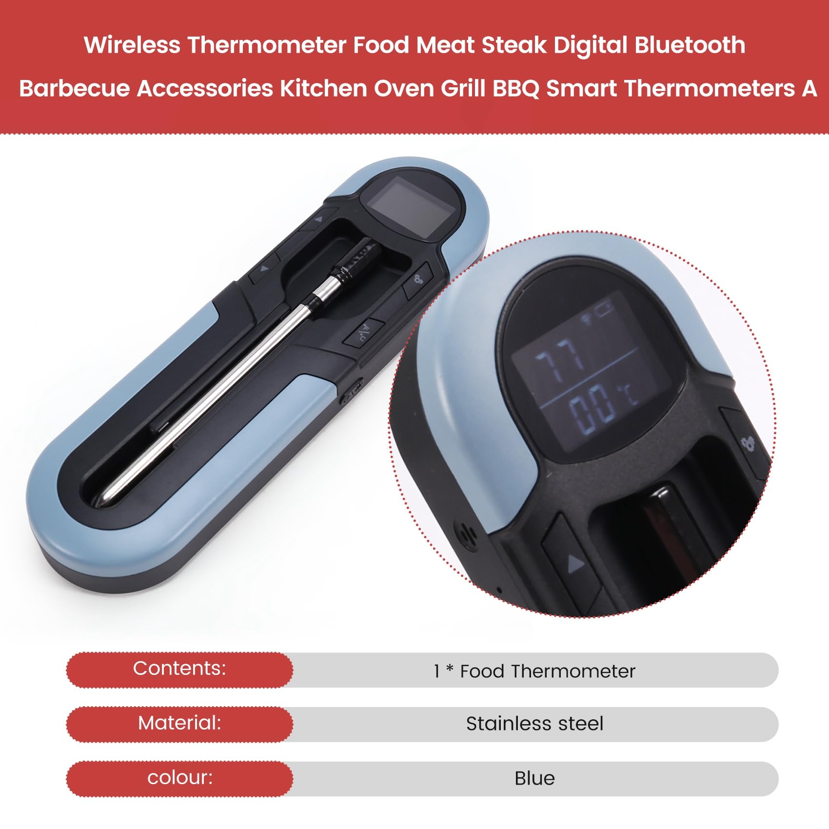 Termómetro Inalámbrico para Alimentos, Carne, Bistec, Digital, Bluetooth, Accesorios para Barbacoa, Cocina, Horno, Parrilla, Barbacoa, Termómetros Inteligentes A
