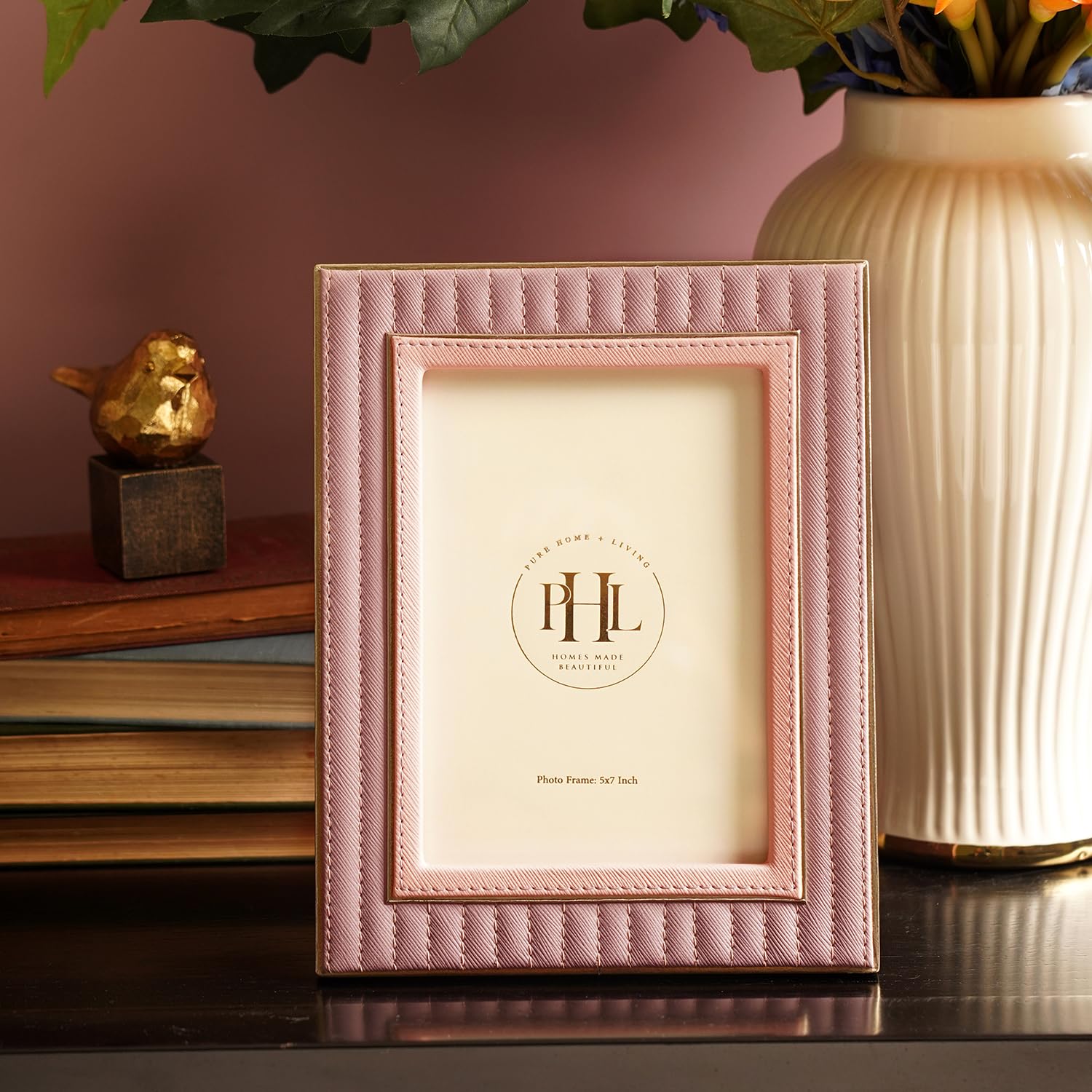 PURE HOME + LIVING Purple & Pink Stitched Faux Leather Photo Frame - Medium Decorative Frames for Home Decor, Table Decor | Best Gift for home decor, Birthday, Anniversary, Mother's Day (Pack of 1)-image-49