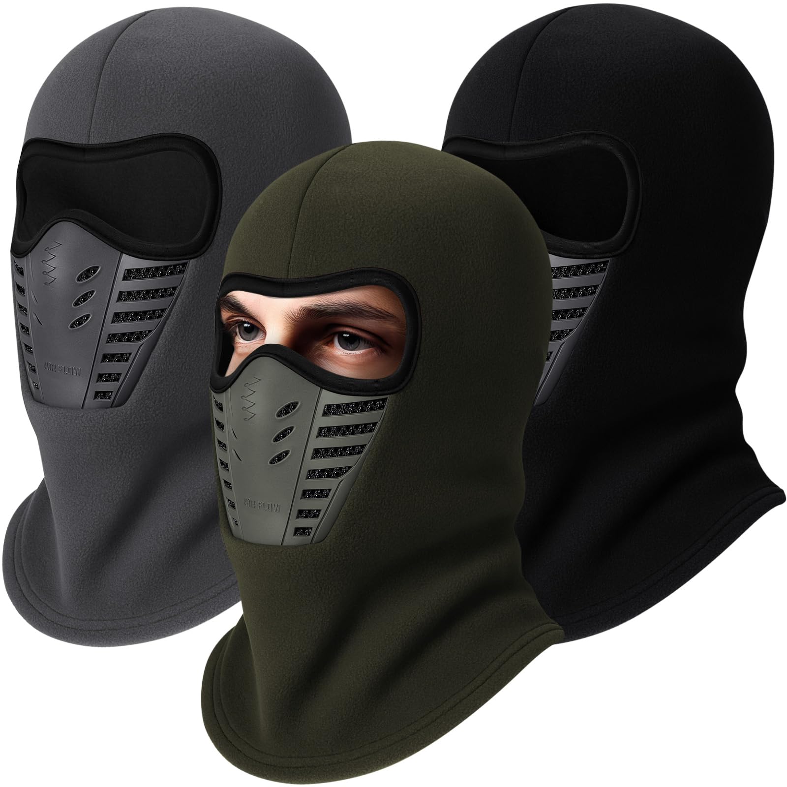 Eurzom 3 Pack Ski Mask for Men 3D Thermal Winter Face Mask Wind Proof Breathable Balaclava Motorcycle Face