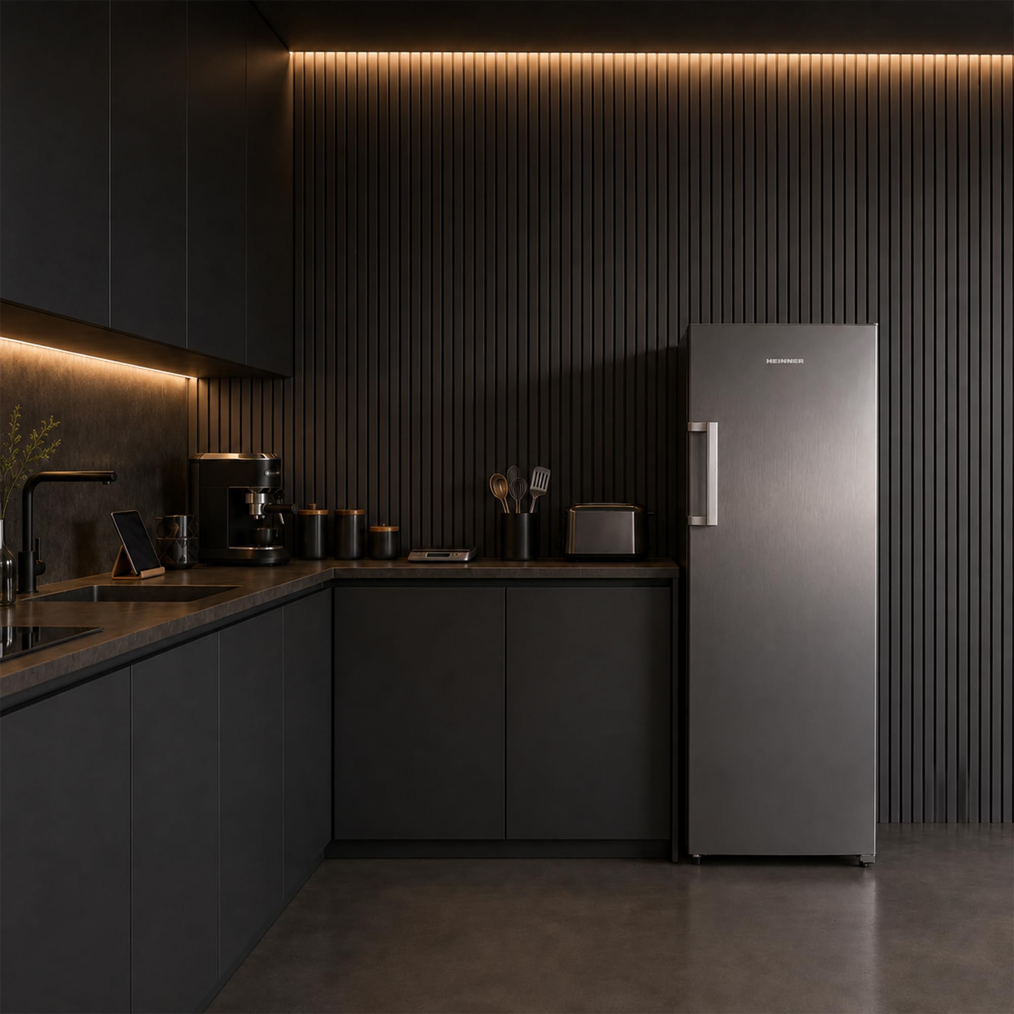 Gefrierschrank HFF-HS240NFXE++, 240 L, Energieklasse E, Full No Frost, Inverter-Kompressor, Multi Air Flow, digitales Display, Super Freezing, 7 Gefrierfächer, LED-Licht, Inox-Look
