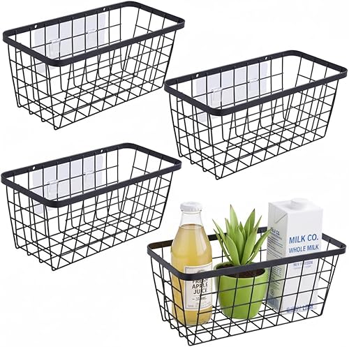 4 juegos de organizador de cestas de pared colgantes, cestas de alambre sobre la puerta del gabinete para organizar - cestas colgantes para ahorrar