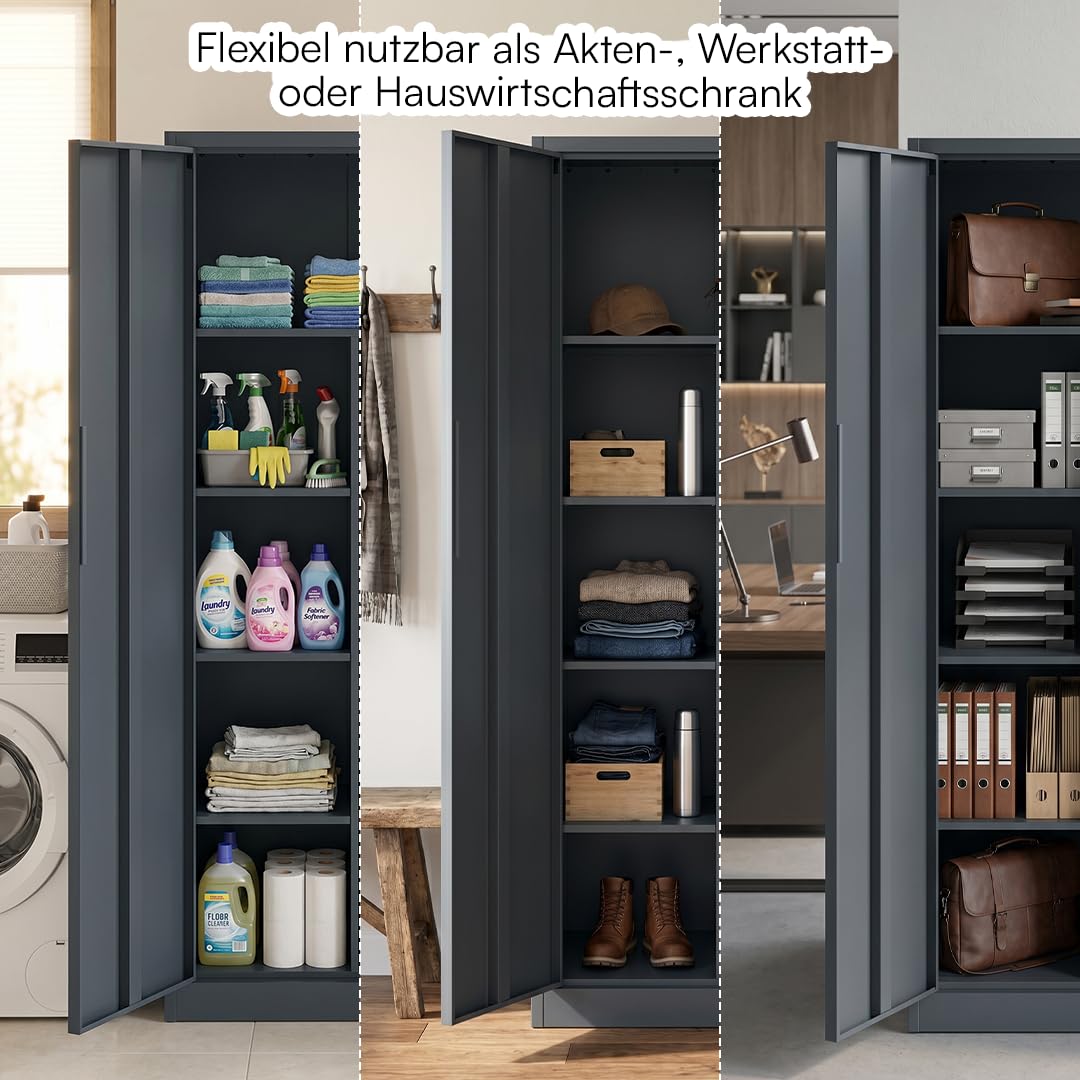 STEELSØN Regulus Metallschrank abschließbar – Stahlschrank mit 5 Ebenen – Werkzeugschrank mit Doppeltüren Anthrazit – Werkstattschrank mit verstellbaren Ablagen – Aktenschrank/Büroschrank Metall