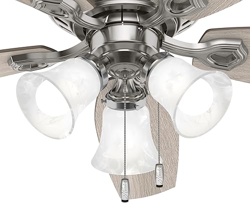 Miniatura 6 de Hunter Fan Company Ventilador de techo empotrado de 52 pulgadas con luz LED, níquel, ventiladores de techo de dormitorio con luces, motor