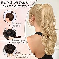 Vista 7 de Extensión de cola de caballo rubio, extensión de cola de caballo con cordón de 20 pulgadas para mujeres, extensiones de cabello de cola de caballo
