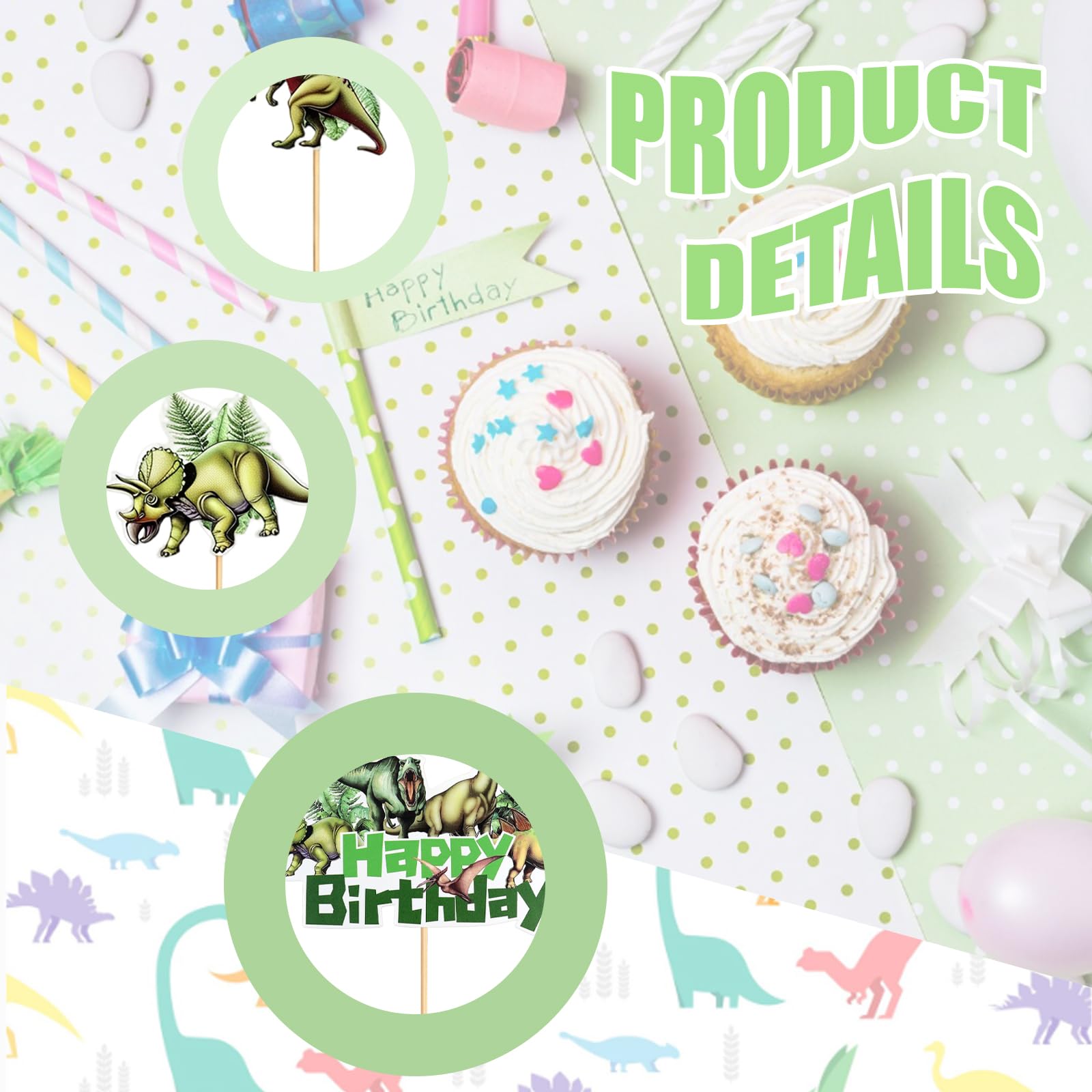 8 Pcs Dinosaur Cake Toppers Set, Dinosaur Cupcake Toppers Animal Cakes Decorations, Suitable for Jungle Dinosaurs Theme Party Boy and Girl Birthday Cakes Decoration — view 3
