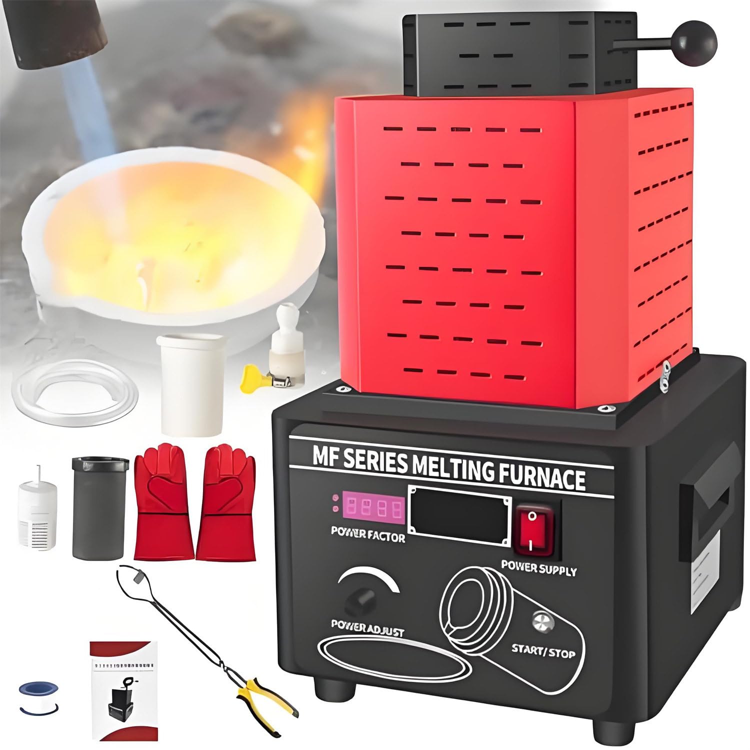 5000W Electric Gold Melting Furnace, 2912℉ Mini Medium Frequency Melting Furnace with 3KG Graphite Crucible,Smelter Furnace Casting Furnace 3-5Min, Digital Smelting Furnace Kit (Red 3KG)