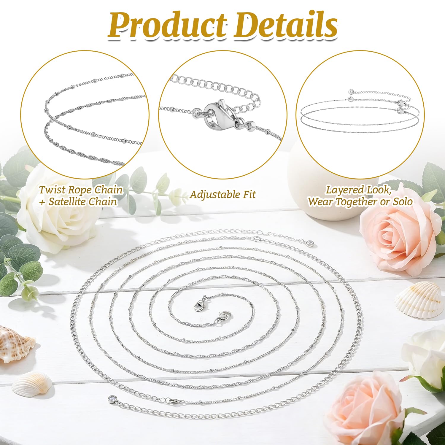 Confezione da 2 Catena in Argento da Vita per Donna, Catenina Regolabile per la Pancia Gioielli per il Corpo, Accessori Minimalisti per Bikini e Outfit Quotidiani