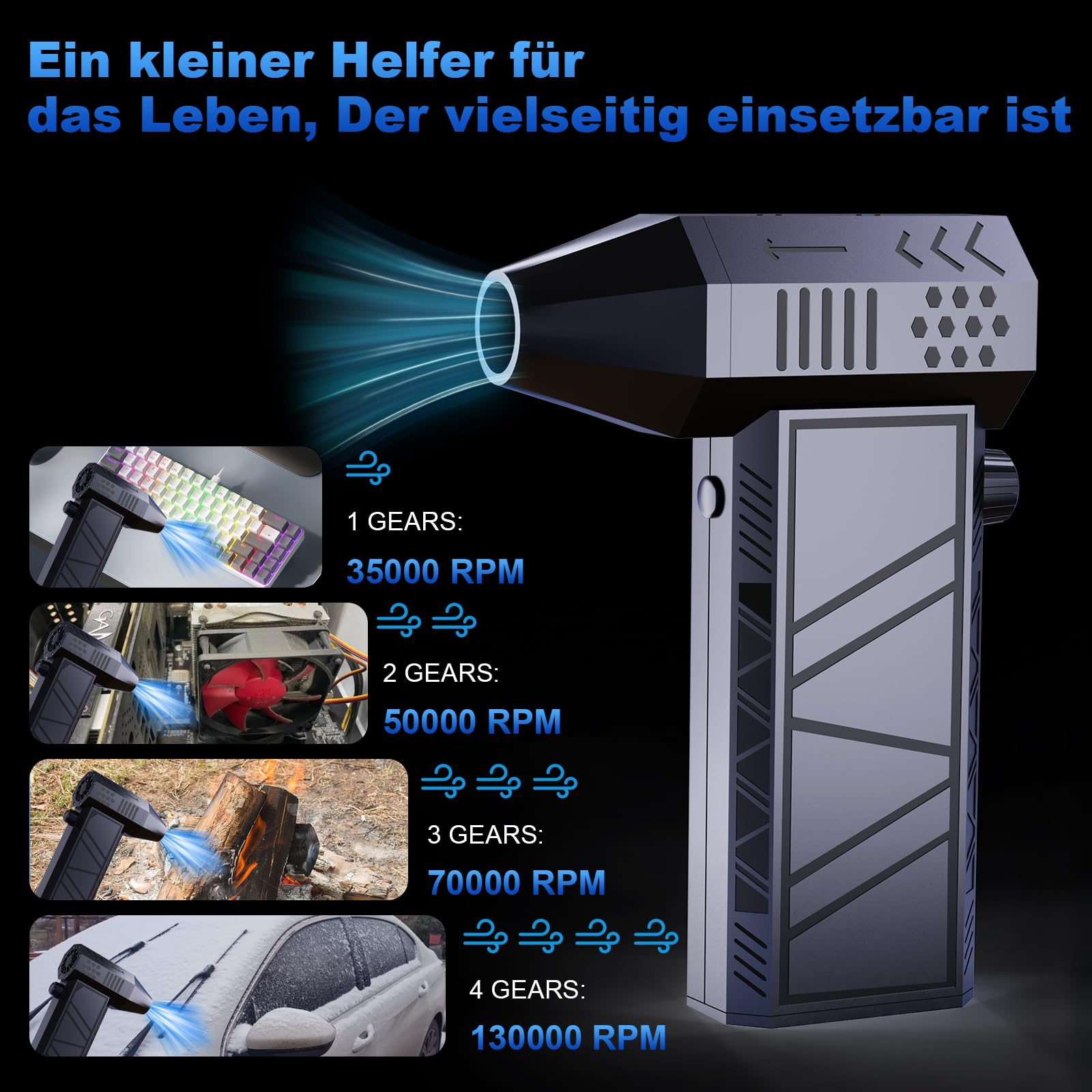 Electric Air Duster, Elektrische Staubgebläse-130,000 U/min Super Power Mini Gebläse, Stufenloses Getriebe Turbo Fan, Cordless Staubgebläse für Computer, Tastatur, Outdoor, Haus und Auto