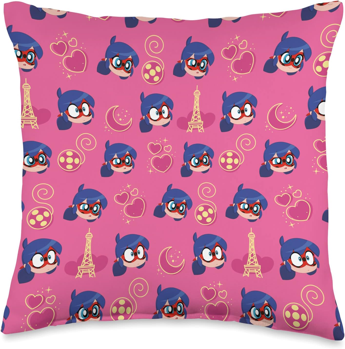 Miraculous Ladybug Chibi Collection Labybug in Paris Pattern Throw Pillow