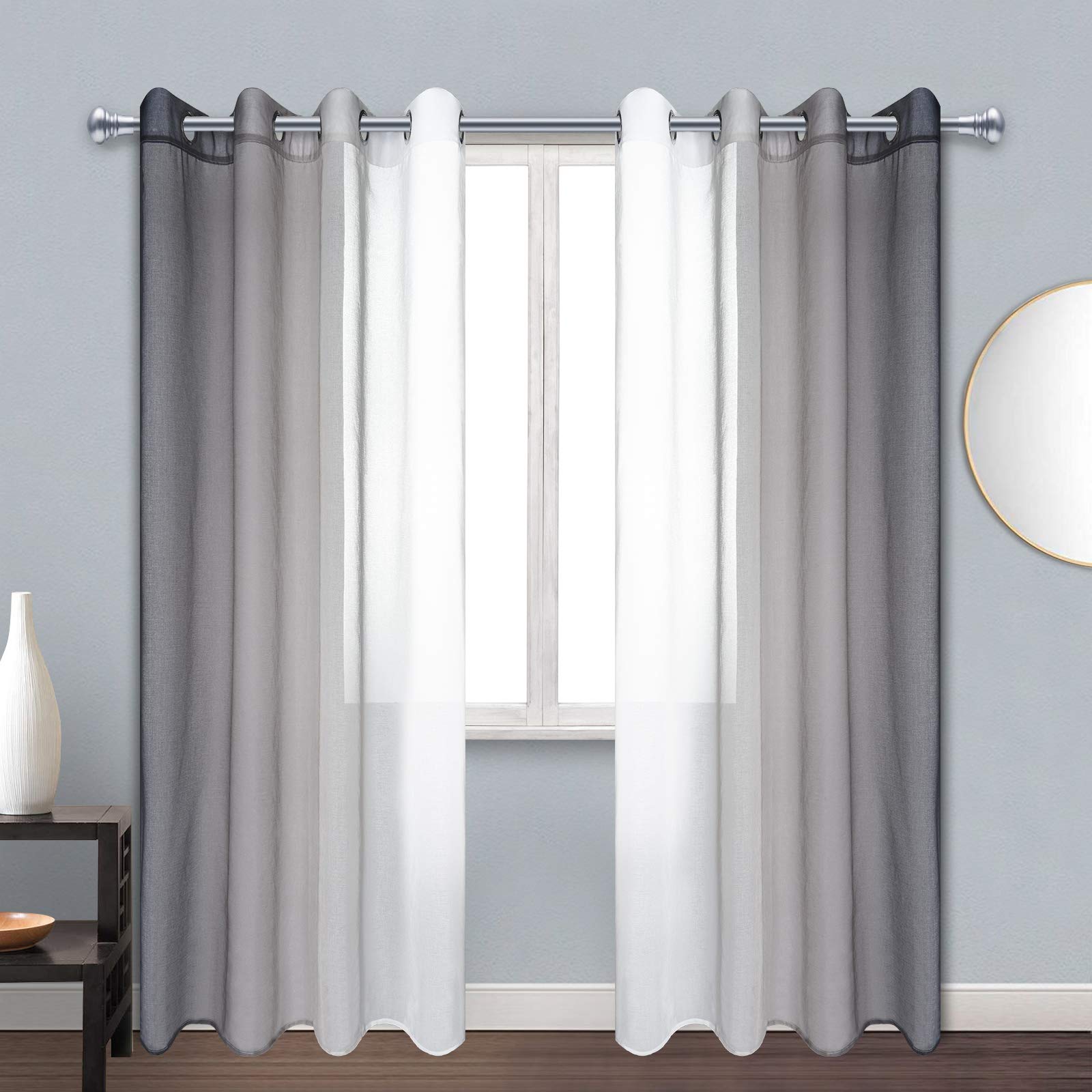 Buy ASPMIZ Grey and White Ombre Sheer Curtains, Gray Gradient Voile