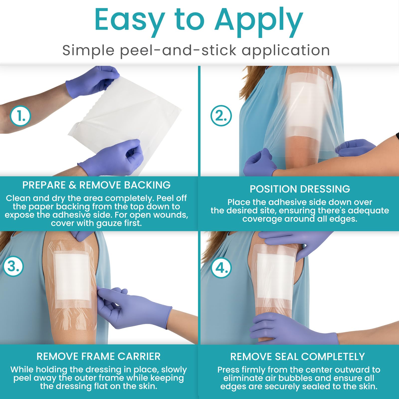 ViveCare Großer transparenter Folienverband, wasserdichte Bandagen, transparente Wundabdeckung zum Duschen, Tattoos, Duschschutz für nach Operationen, postoperative Pflaster für die Haut (17,8 x 17,8