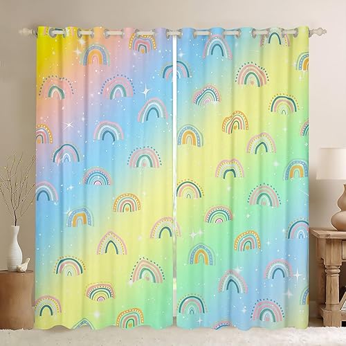 Cortinas de arcoíris para dormitorio, sala de estar (2 paneles, 52 x 84 pulgadas) para niños, color degradado, 30% a 50%, cortinas opacas modernas