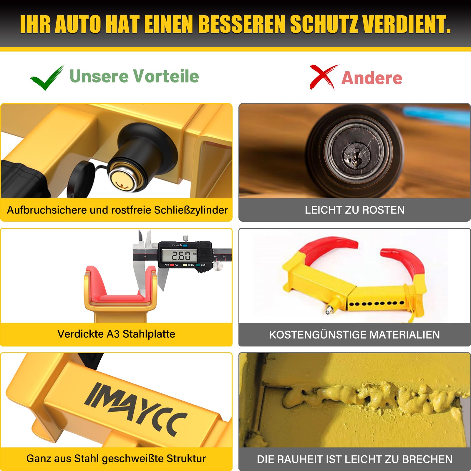 IMAYCC Blokada do przyczepy z 10 otworami i miedzianym rdzeniem, blokada bezpieczeństwa, wysokie obciążenie, immobilizer, do opon o szerokości 19-32 cm, do przyczep kempingowych