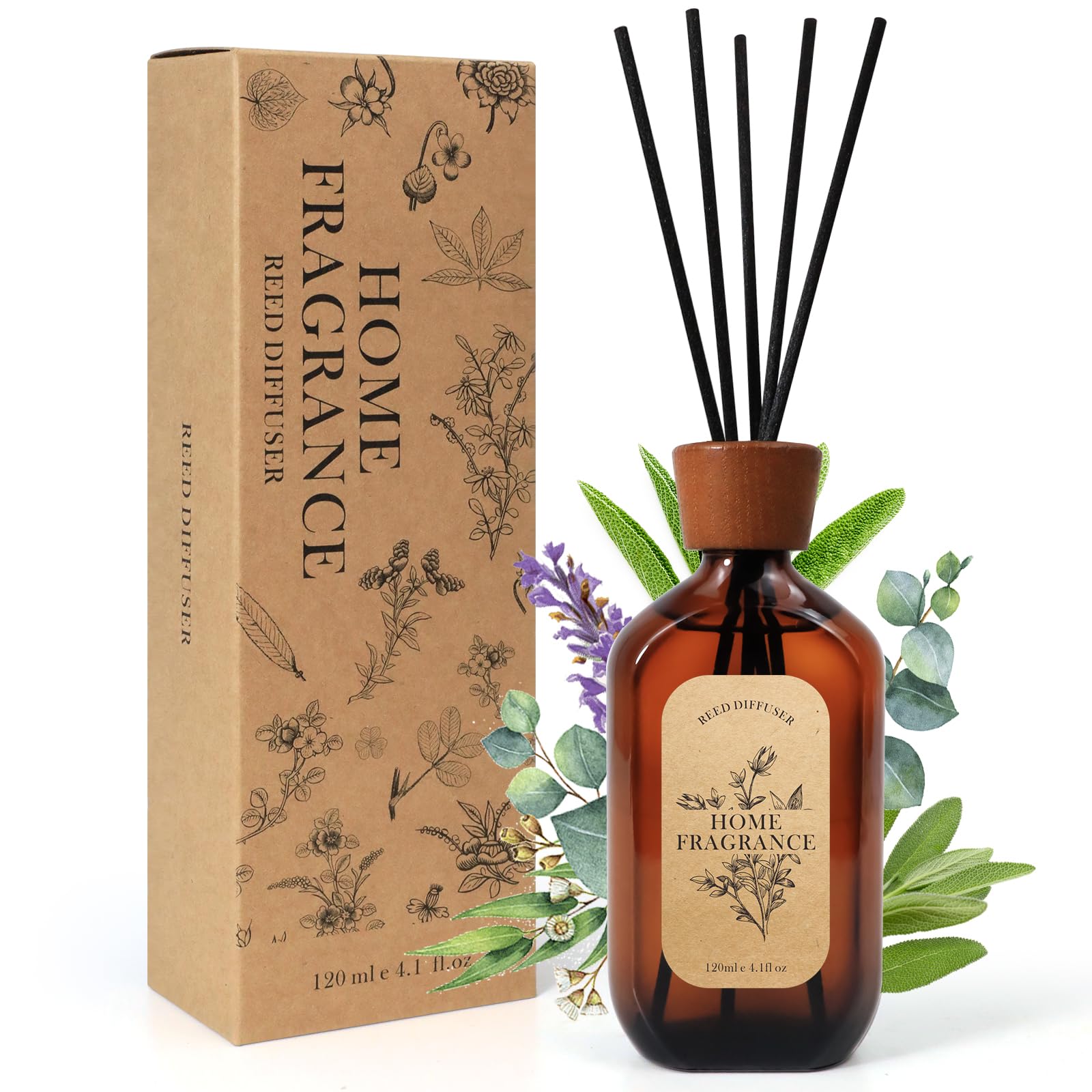 STRN Reed Diffuser, Fragrance Diffuser for Home Scented, Reed Diffuser Set with 6 Reed Diffuser Sticks, Home Fragrance Products Eucalyptus&Sage 4.1 oz