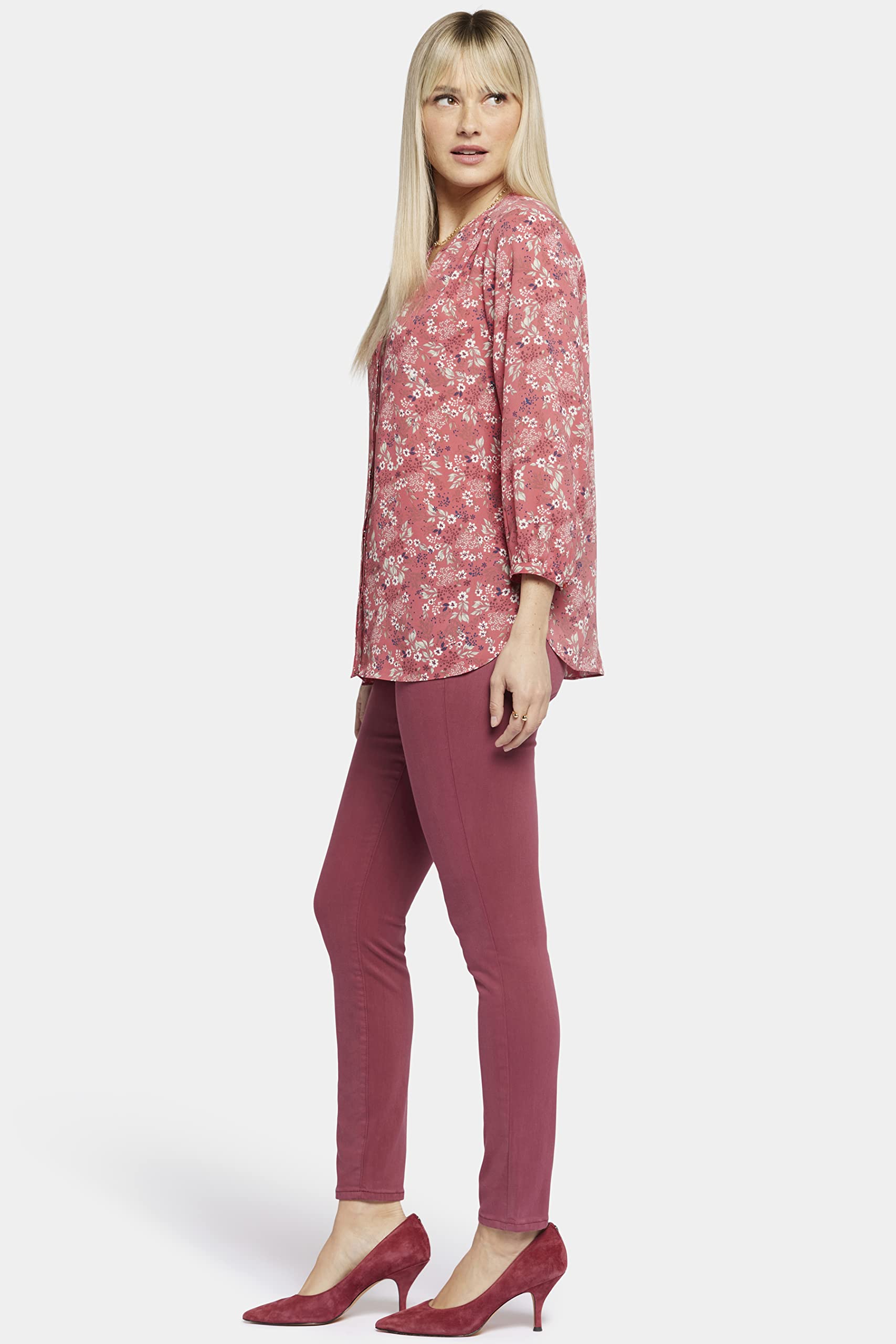 NYDJ Damen Pintuck Blouse 3/4 Sleeve Hemd