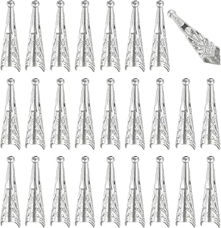 PATIKIL 40Pcs Bolo Tie Tips, 8 mm Vintage Bolo Tie, Gray | Replacement End Caps,Alloy Cord End Caps for Clothes Decor DIY Crafts Jewelry Findings, Hollow Style