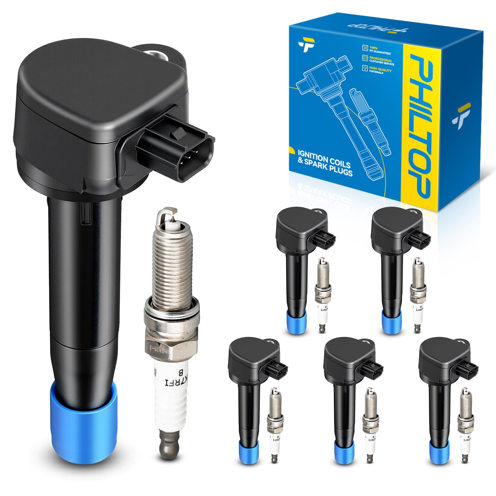 PHILTOP Ignition Coil Pack and Spark Plug Kit for Honda Odyssey, Accord, TL