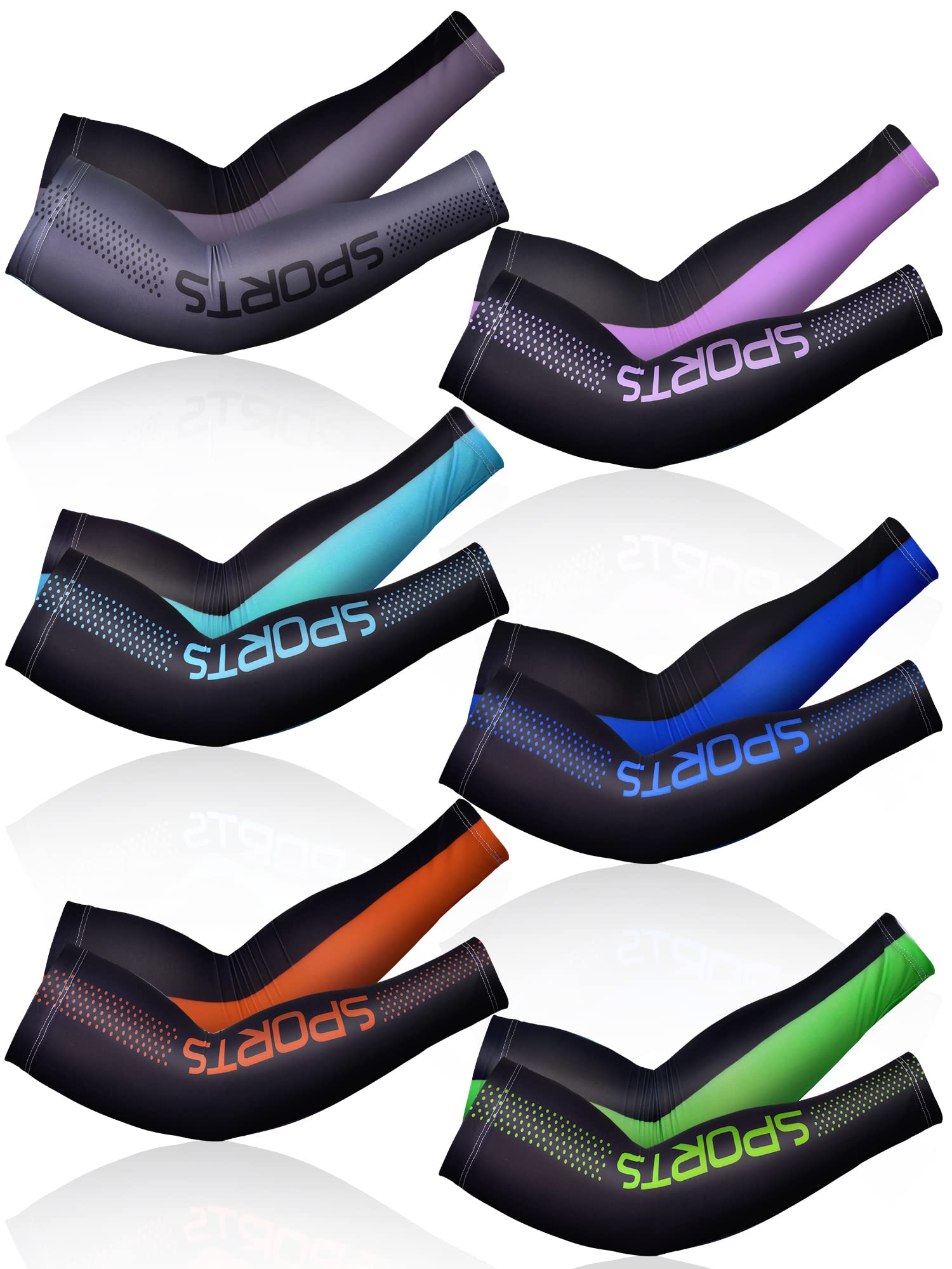 6 Pairs UV Sun Protection Arm Sleeves Cooling Sports Sleeve Anti Slip Ice Silk Arm Warmers Arm Covers for Men Women-image-2