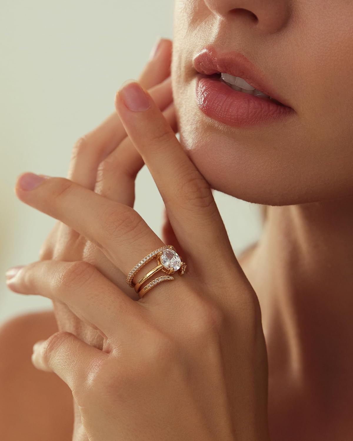 YEEZII Gold Rings for Women Non Tarnish, 14K Gold Plated Stackable Cubic Zirconia Knuckle Ring Set, Dainty Statement Promise Wedding Engagement Rings Size 7 - Image 3